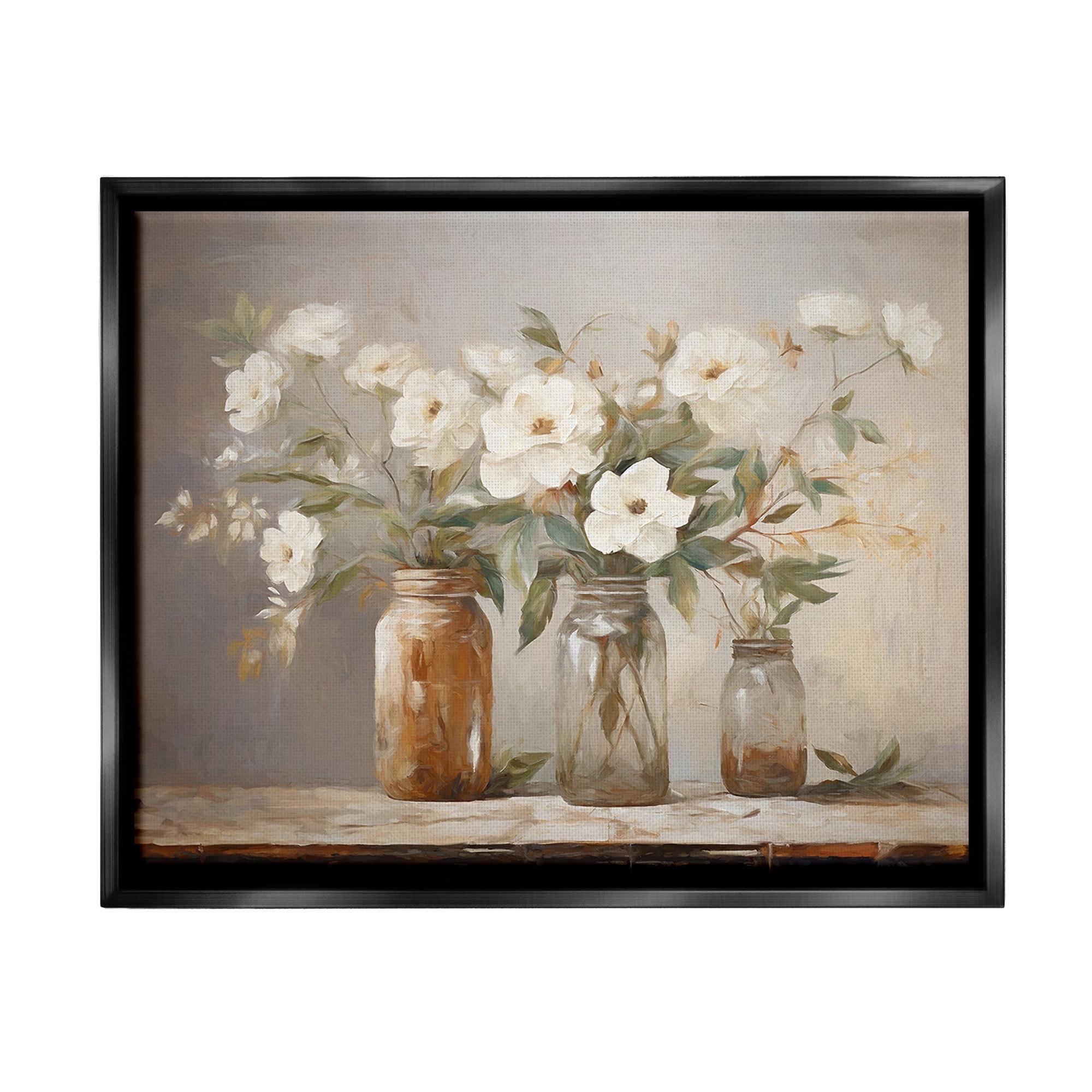 Stupell Industries Vintage Farmhouse Blooms Botanical & Floral Painting Black Floater Framed Canvas Art Print Wall Art, 31 x 25