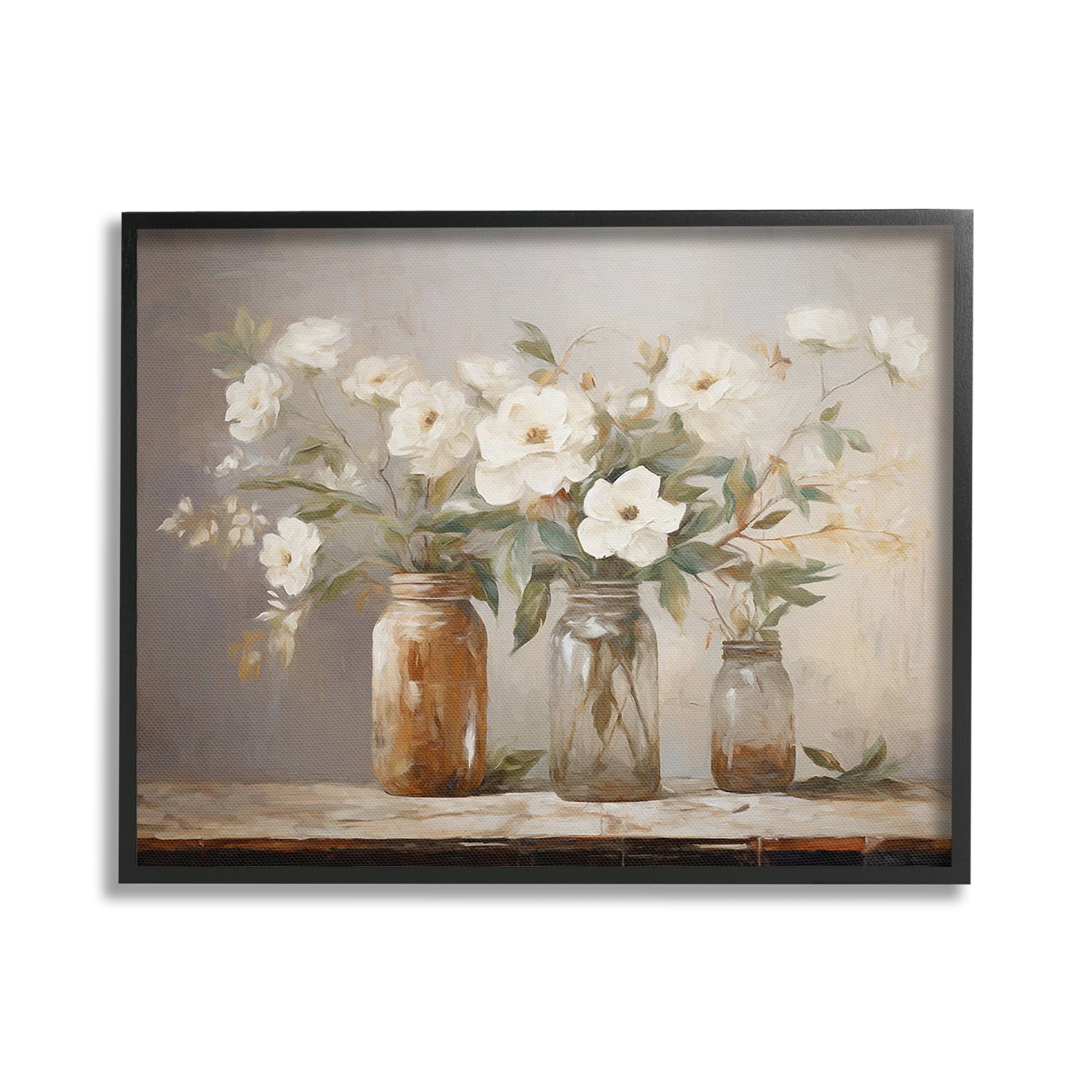 Stupell Industries Vintage Farmhouse Blooms Botanical & Floral Painting Black Framed Art Print Wall Art, 30 x 24