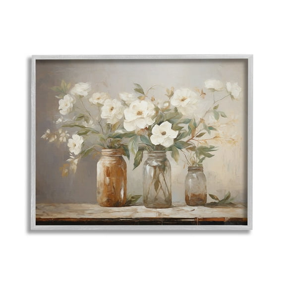 Stupell Industries Vintage Farmhouse Blooms Botanical & Floral Painting Gray Framed Art Print Wall Art, 30 x 24