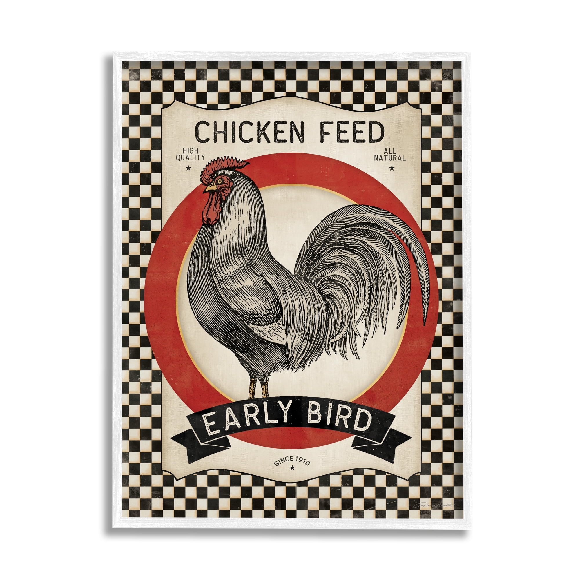 Stupell Industries Vintage Farmhouse Chicken Feed Advertisement Rooster Checkered Pattern, 16 x 20, Design by Stephanie Workman Marrott