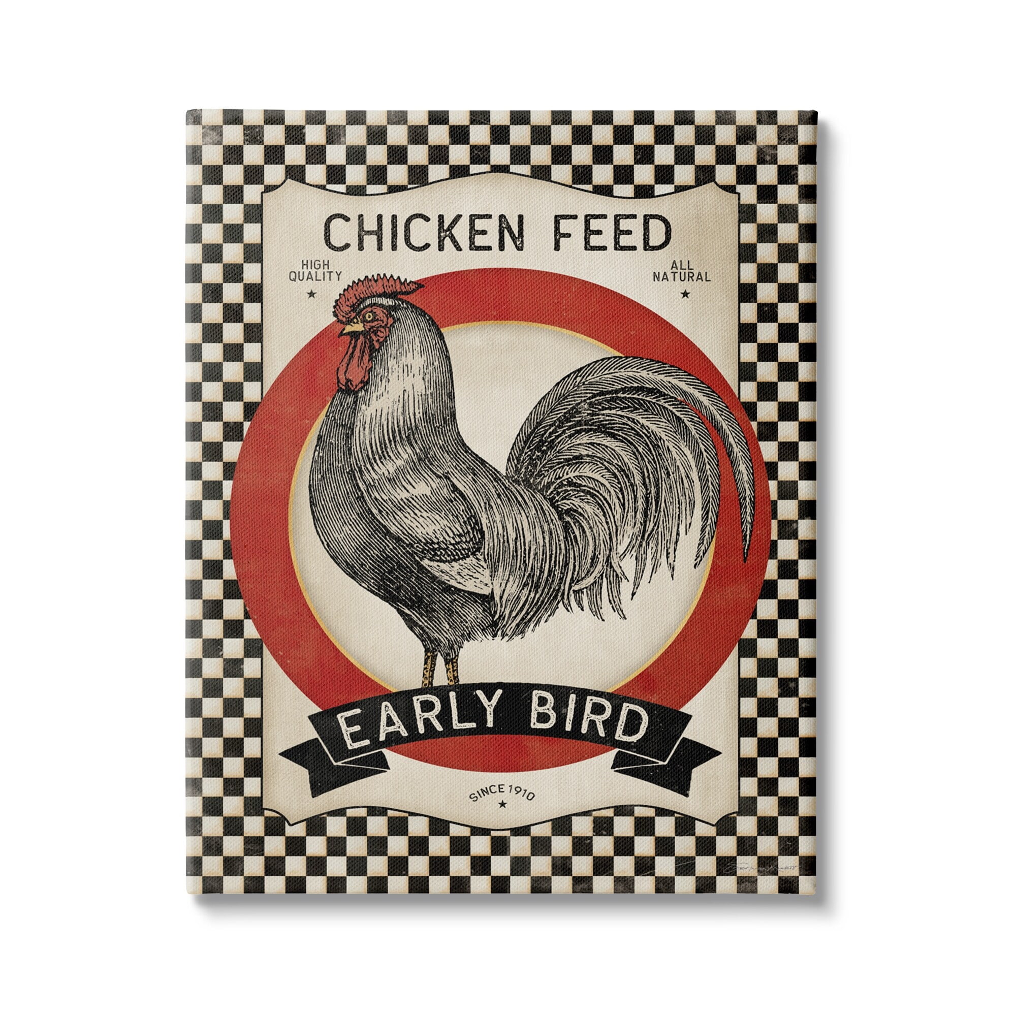 Stupell Industries Vintage Farmhouse Chicken Feed Advertisement Rooster Checkered Pattern, 24 x 30, Design by Stephanie Workman Marrott