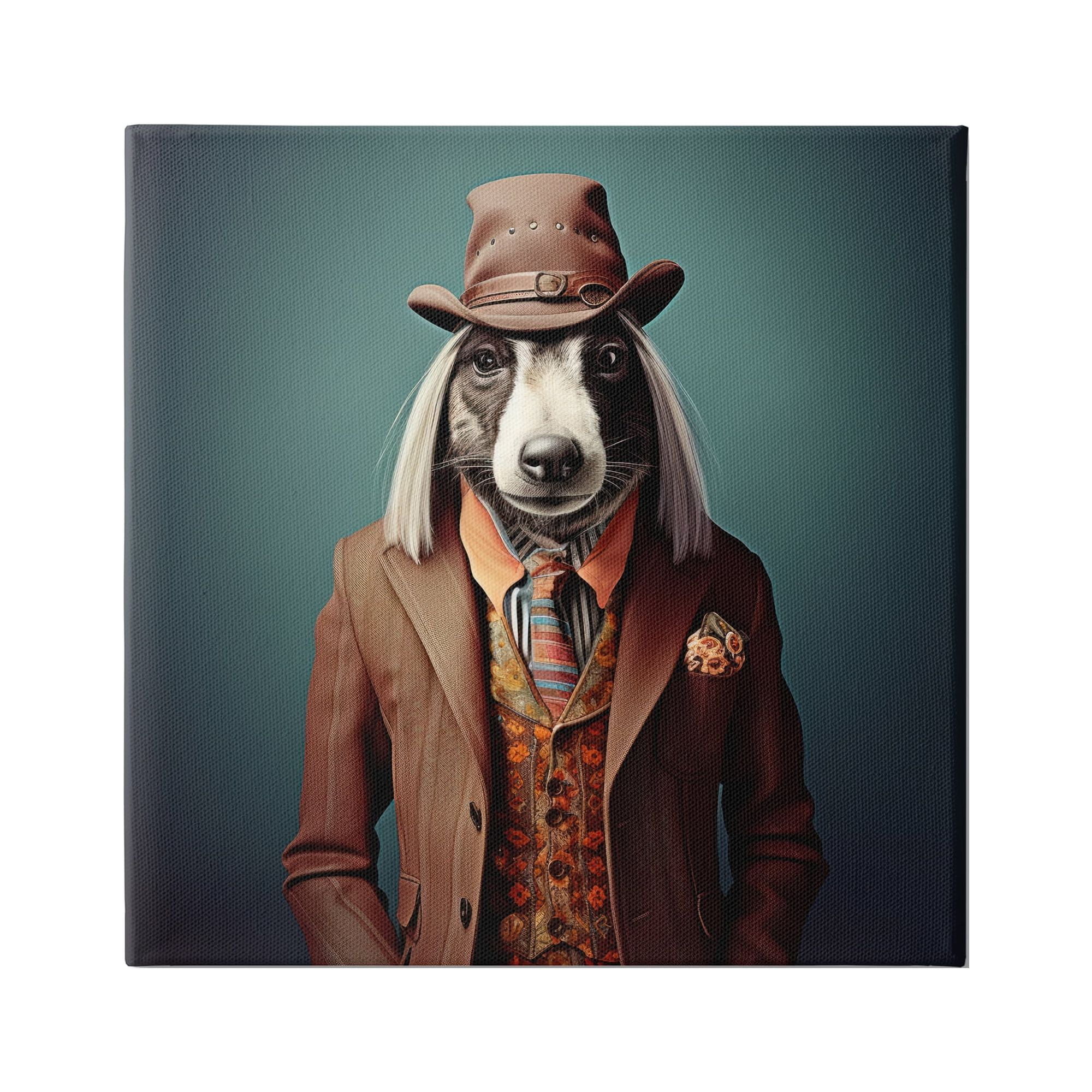 Stupell Industries Vintage Fashion Dog Animals & Insects Painting Gallery Wrapped Canvas Art Print Wall Art, 17 x 17