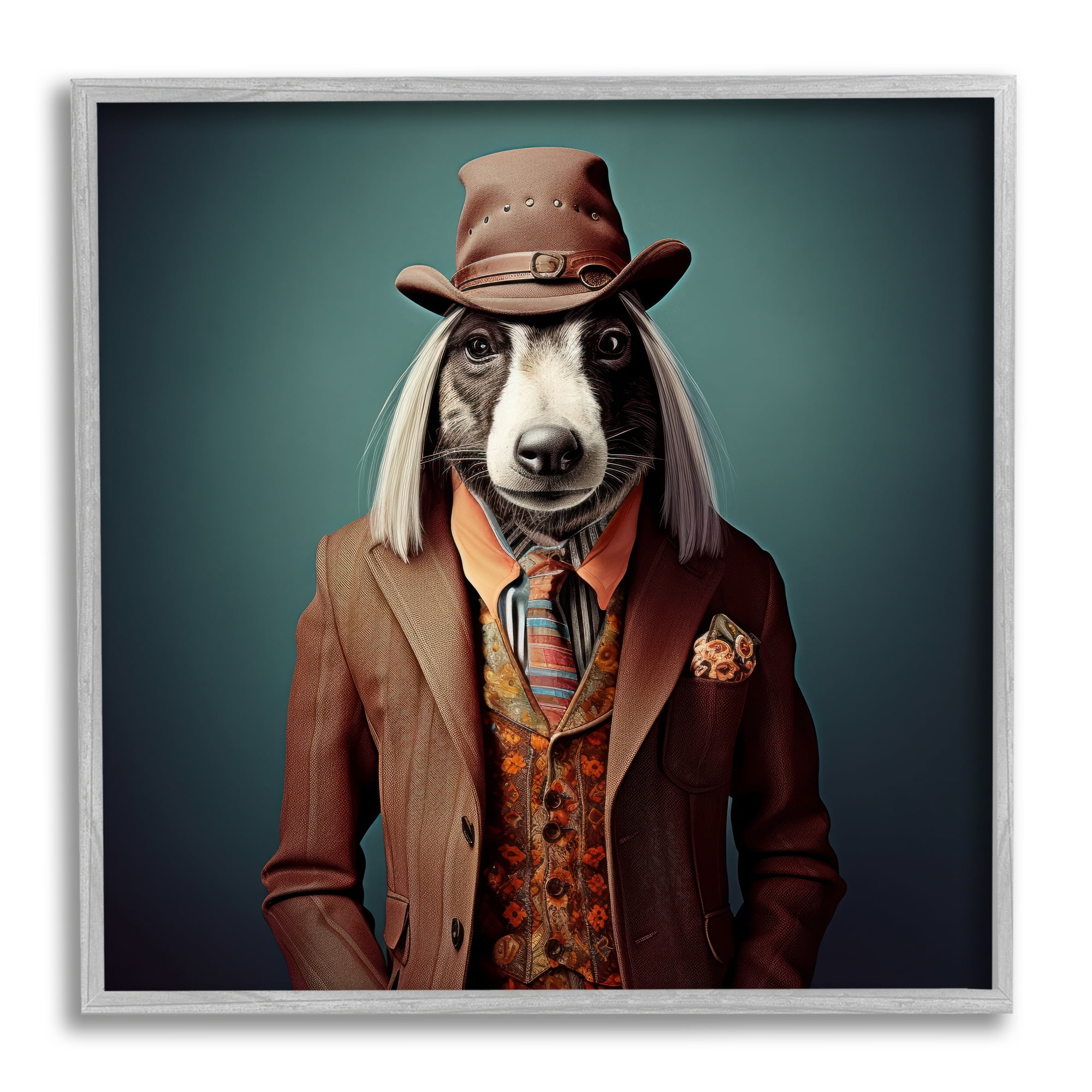 Stupell Industries Vintage Fashion Dog Animals & Insects Painting Gray Framed Art Print Wall Art, 24 x 24