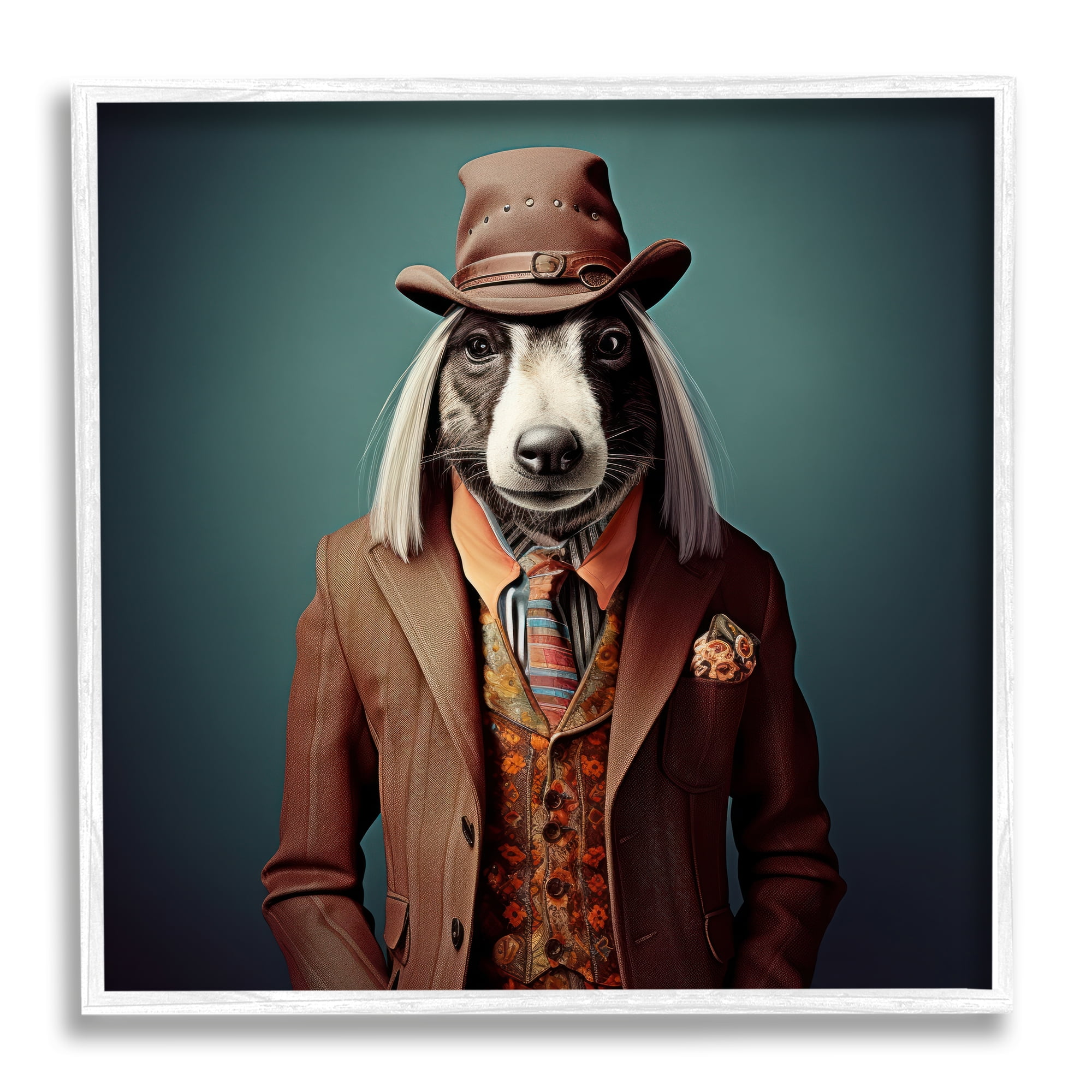Stupell Industries Vintage Fashion Dog Animals & Insects Painting White Framed Art Print Wall Art, 24 x 24
