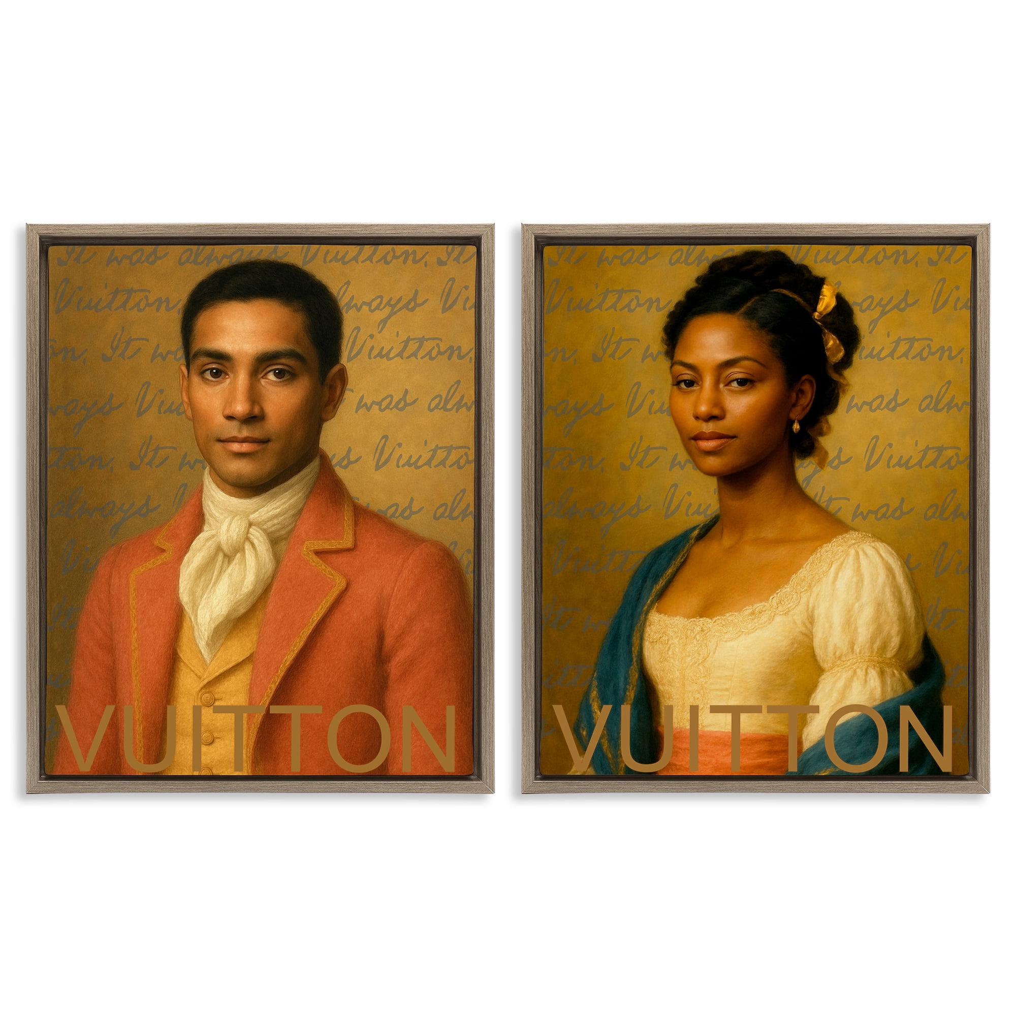 Stupell Industries Vintage Fashion Pair 2 Piece Brown Framed Floater Canvas Set, design by Grotto Studios