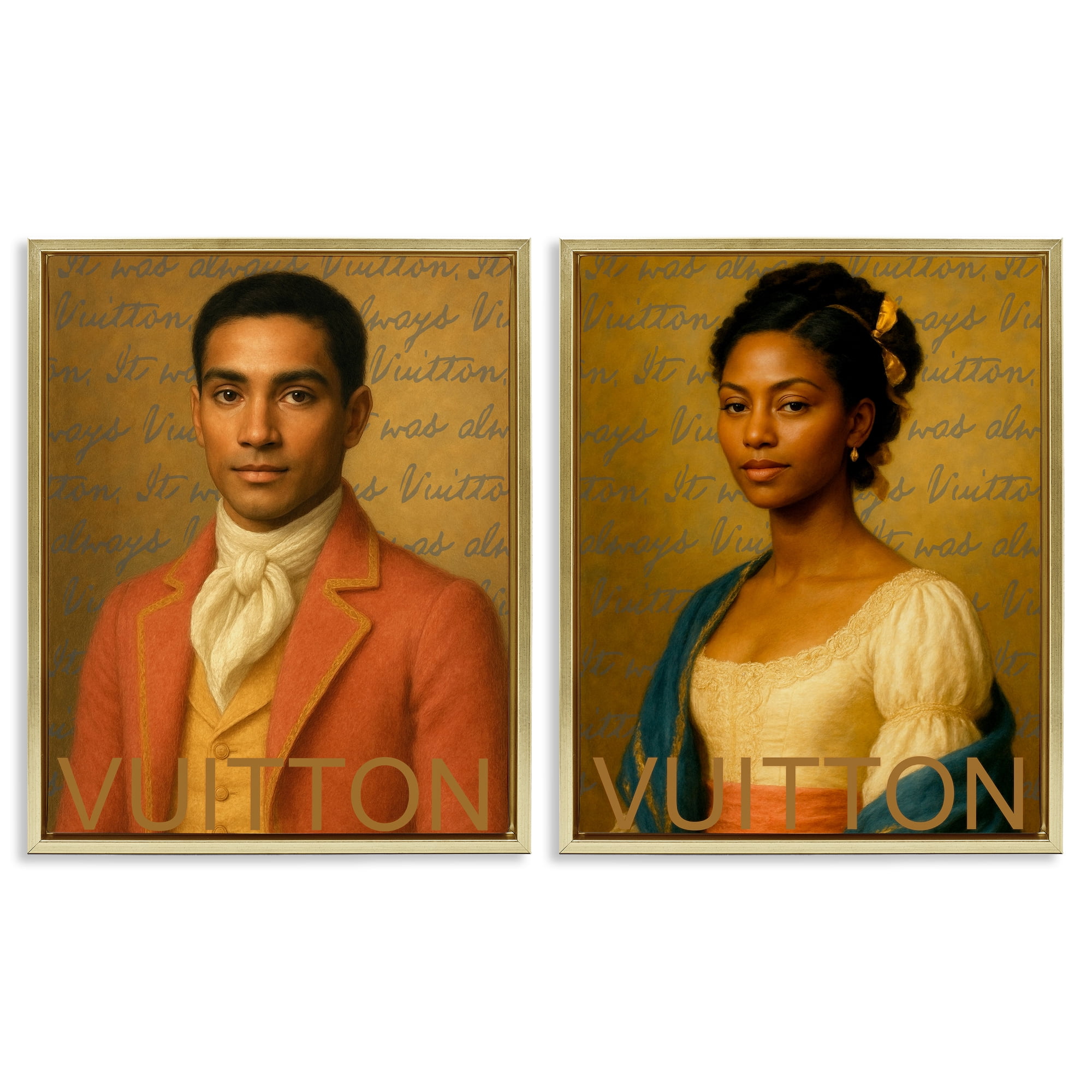 Stupell Industries Vintage Fashion Pair 2 Piece Gold Framed Floater Canvas Set, design by Grotto Studios