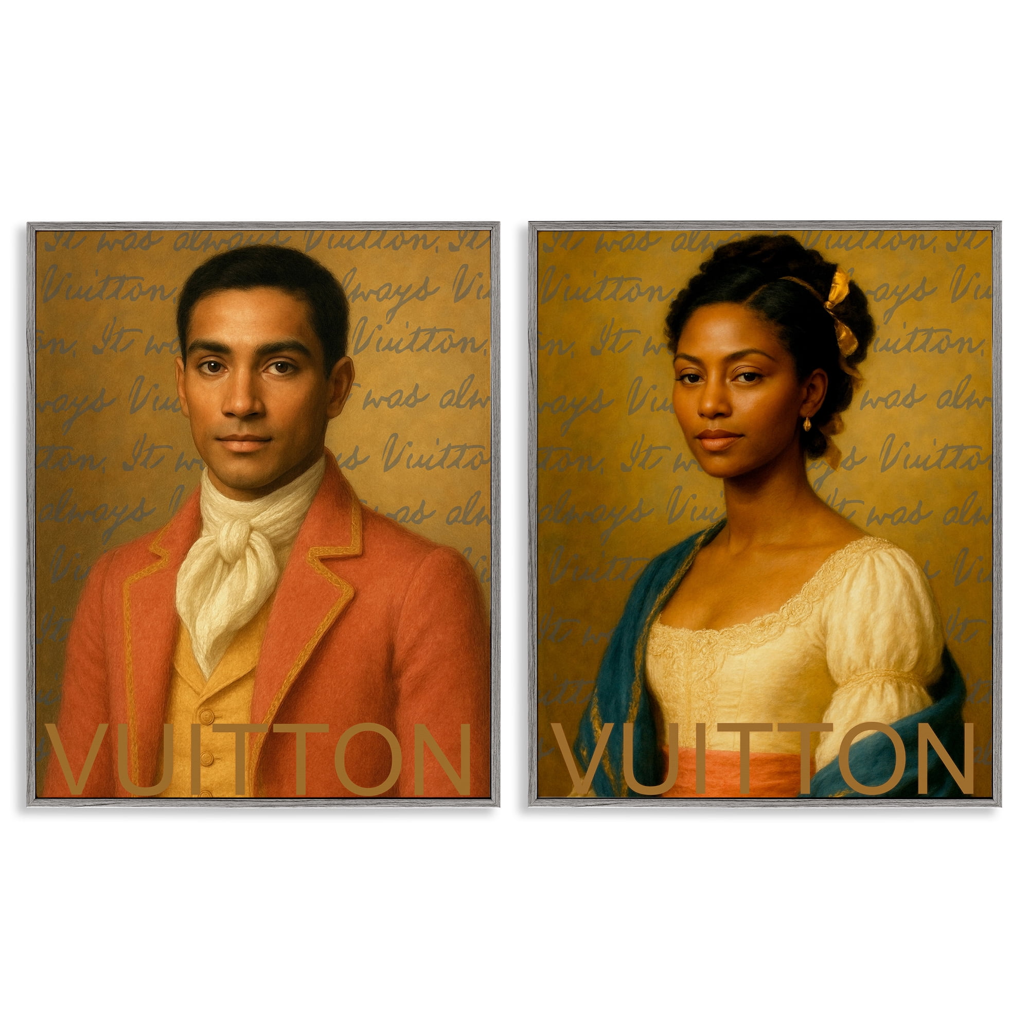 Stupell Industries Vintage Fashion Pair 2 Piece Gray Framed Giclee Art Set, design by Grotto Studios