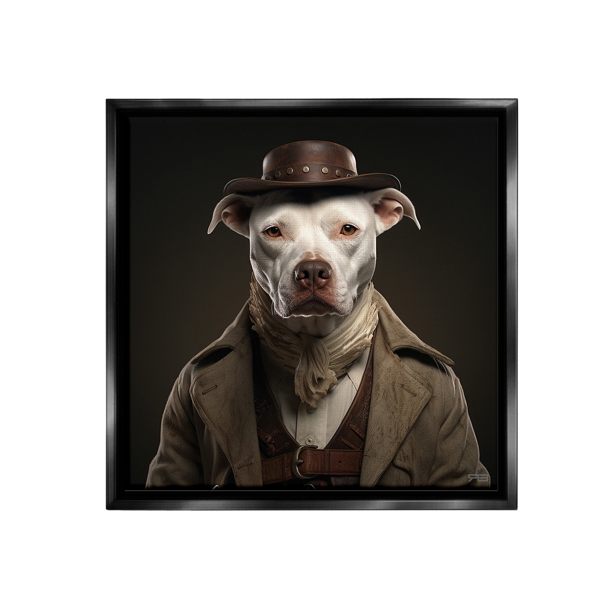 Stupell Industries Vintage Fashion Pit Bull Animals & Insects Painting Black Floater Framed Canvas Art Print Wall Art, 18 x 18