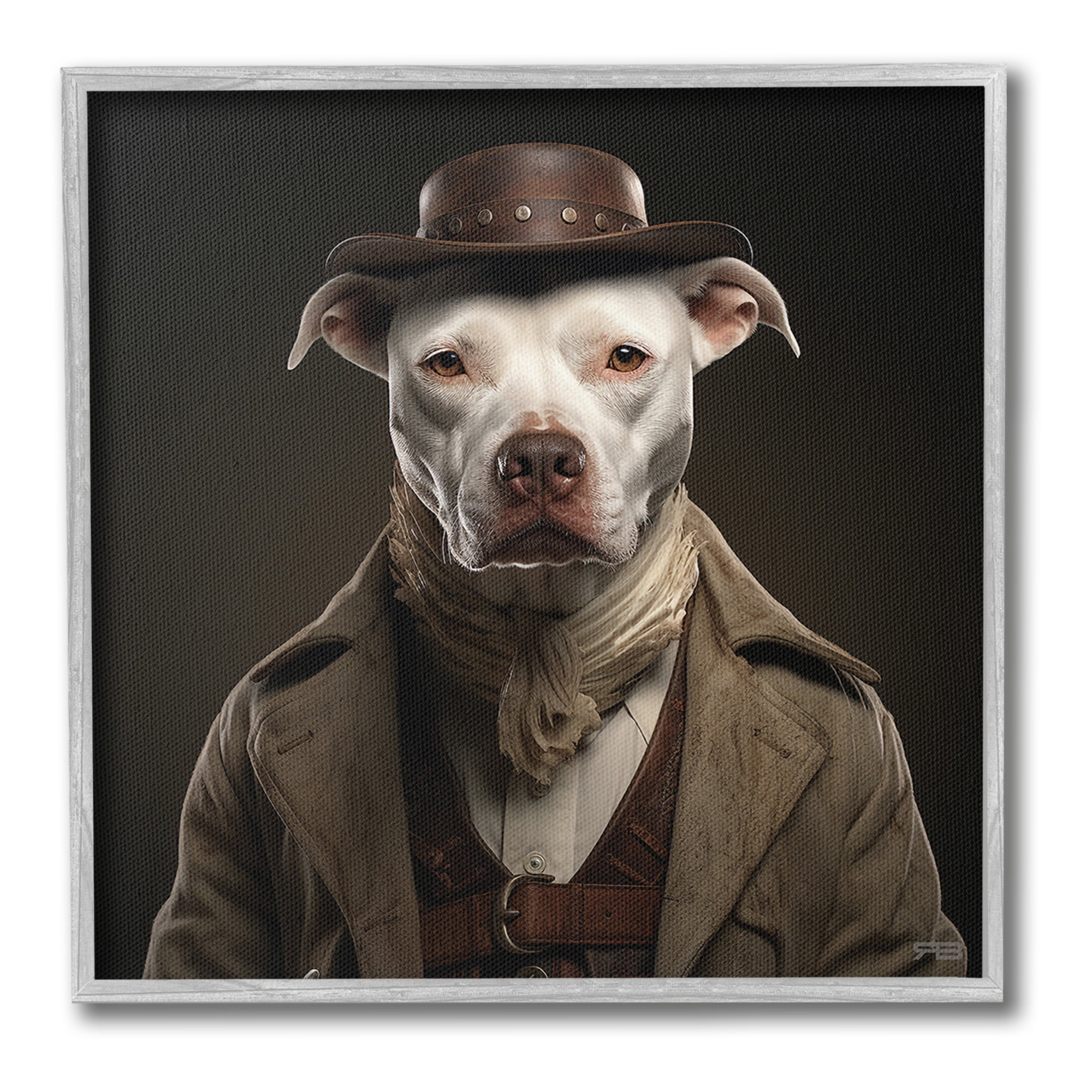 Stupell Industries Vintage Fashion Pit Bull Animals & Insects Painting Gray Framed Art Print Wall Art, 24 x 24