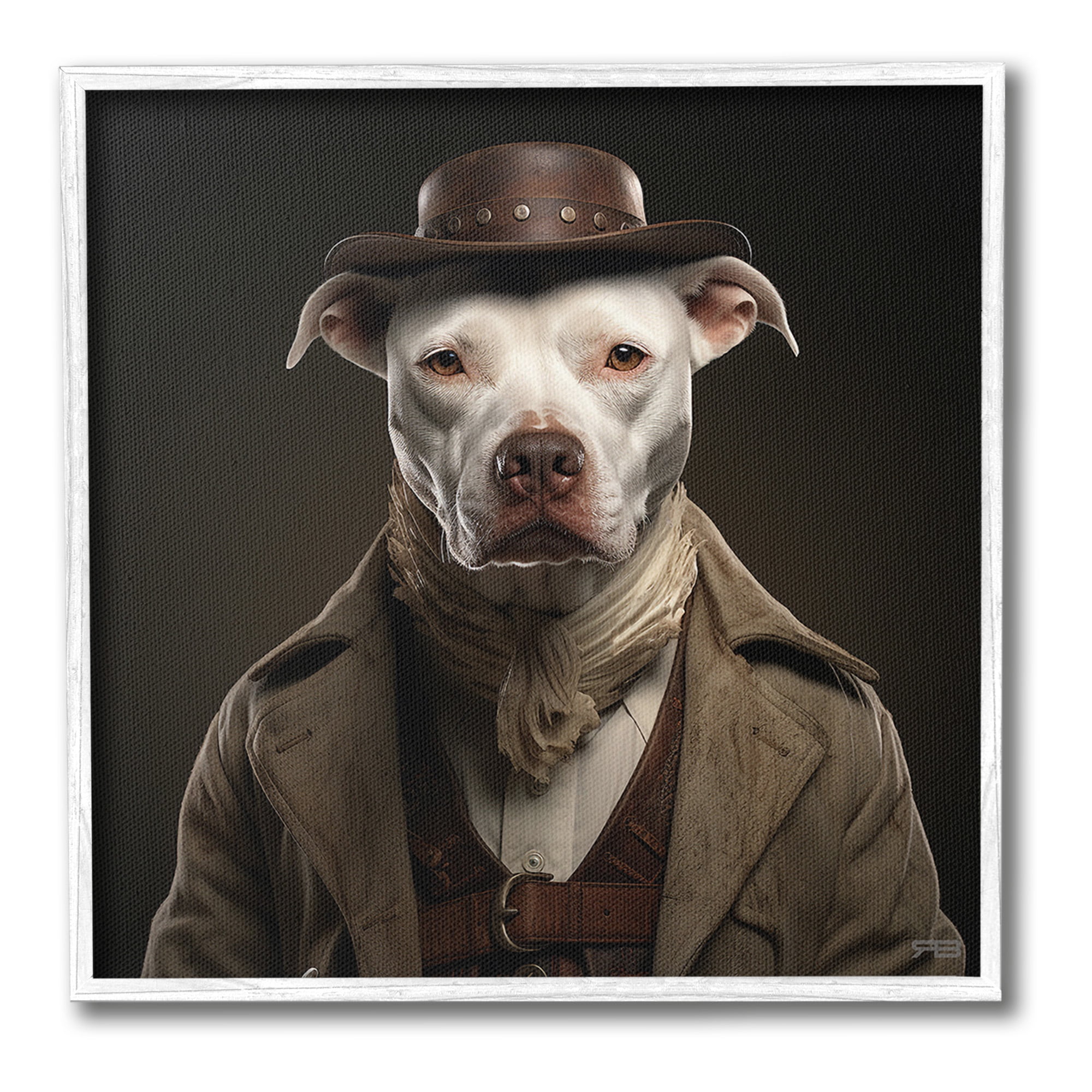 Stupell Industries Vintage Fashion Pit Bull Animals & Insects Painting White Framed Art Print Wall Art, 12 x 12