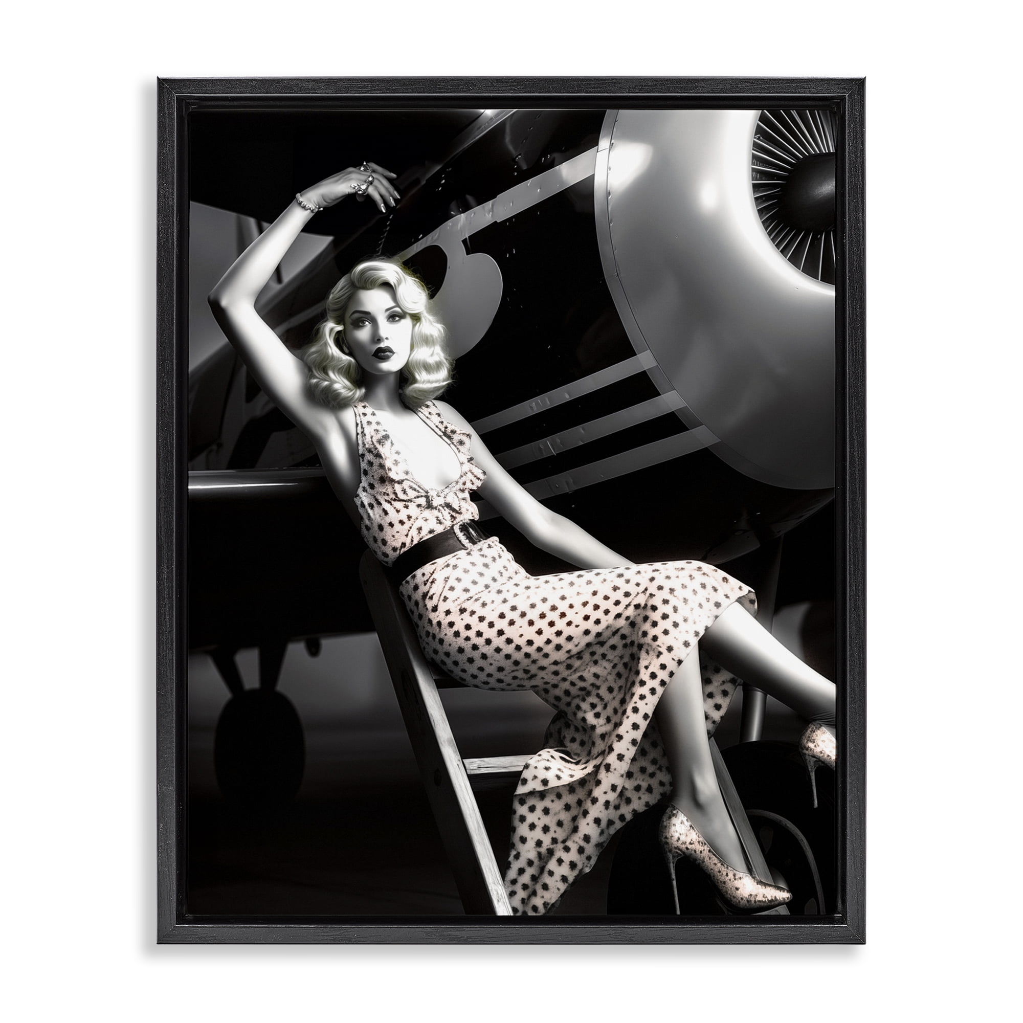 Stupell Industries Vintage Fashion Woman Novelty Painting Black Floater Framed Art Print Wall Art, 17 x 21