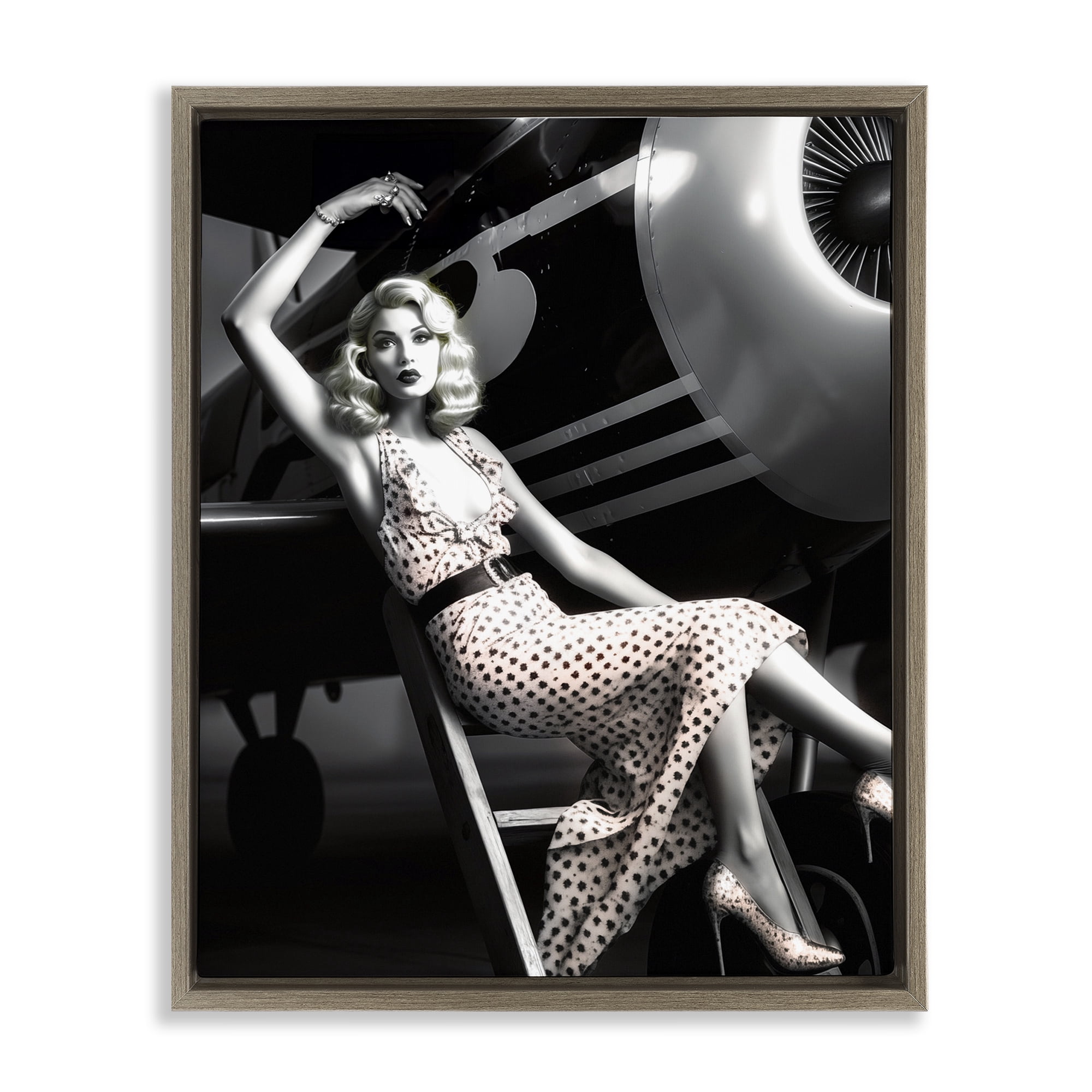 Stupell Industries Vintage Fashion Woman Novelty Painting Brown Floater Framed Art Print Wall Art, 25 x 31