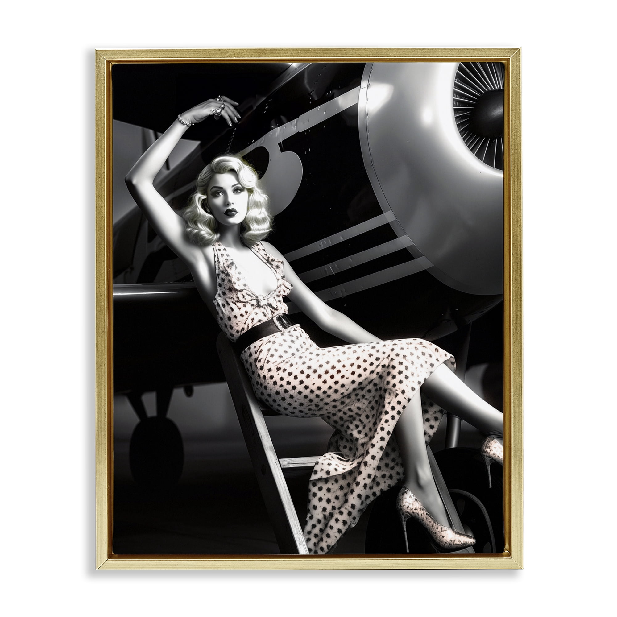Stupell Industries Vintage Fashion Woman Novelty Painting Gold Floater Framed Art Print Wall Art, 17 x 21