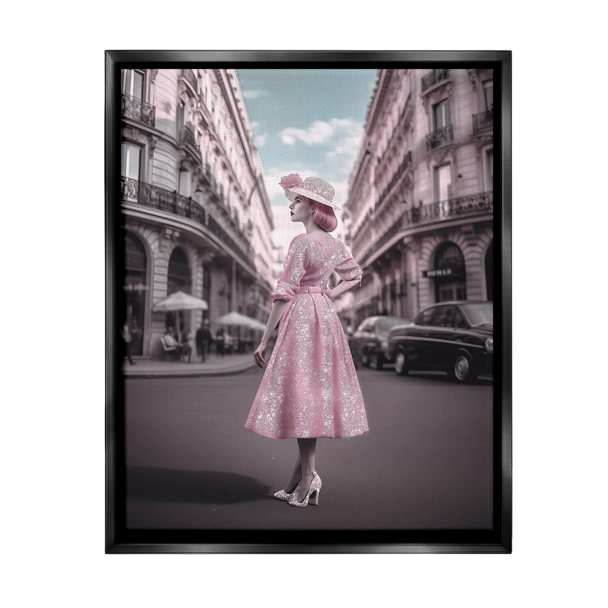 Stupell Industries Vintage Fashion in City Travel & Places Painting Black Floater Framed Canvas Art Print Wall Art, 17 x 21