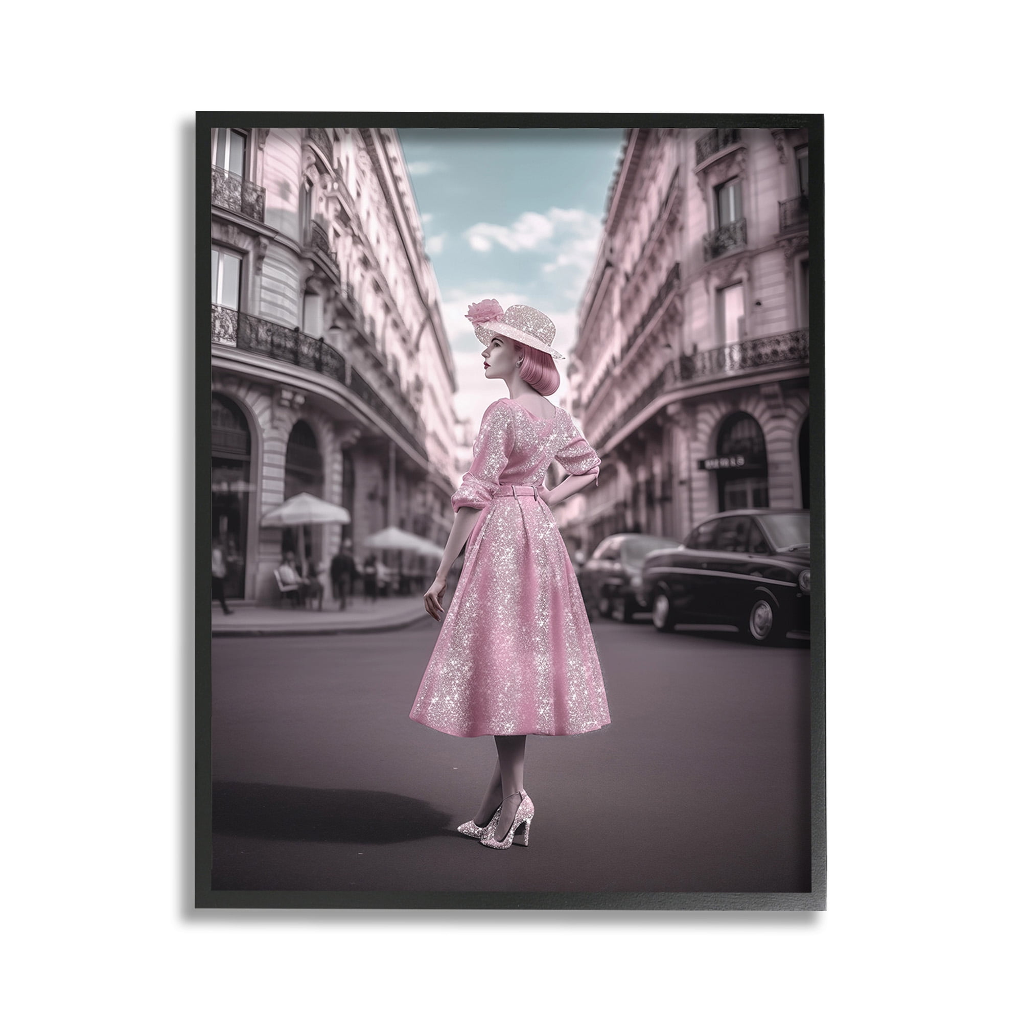 Stupell Industries Vintage Fashion in City Travel & Places Painting Black Framed Art Print Wall Art, 11 x 14
