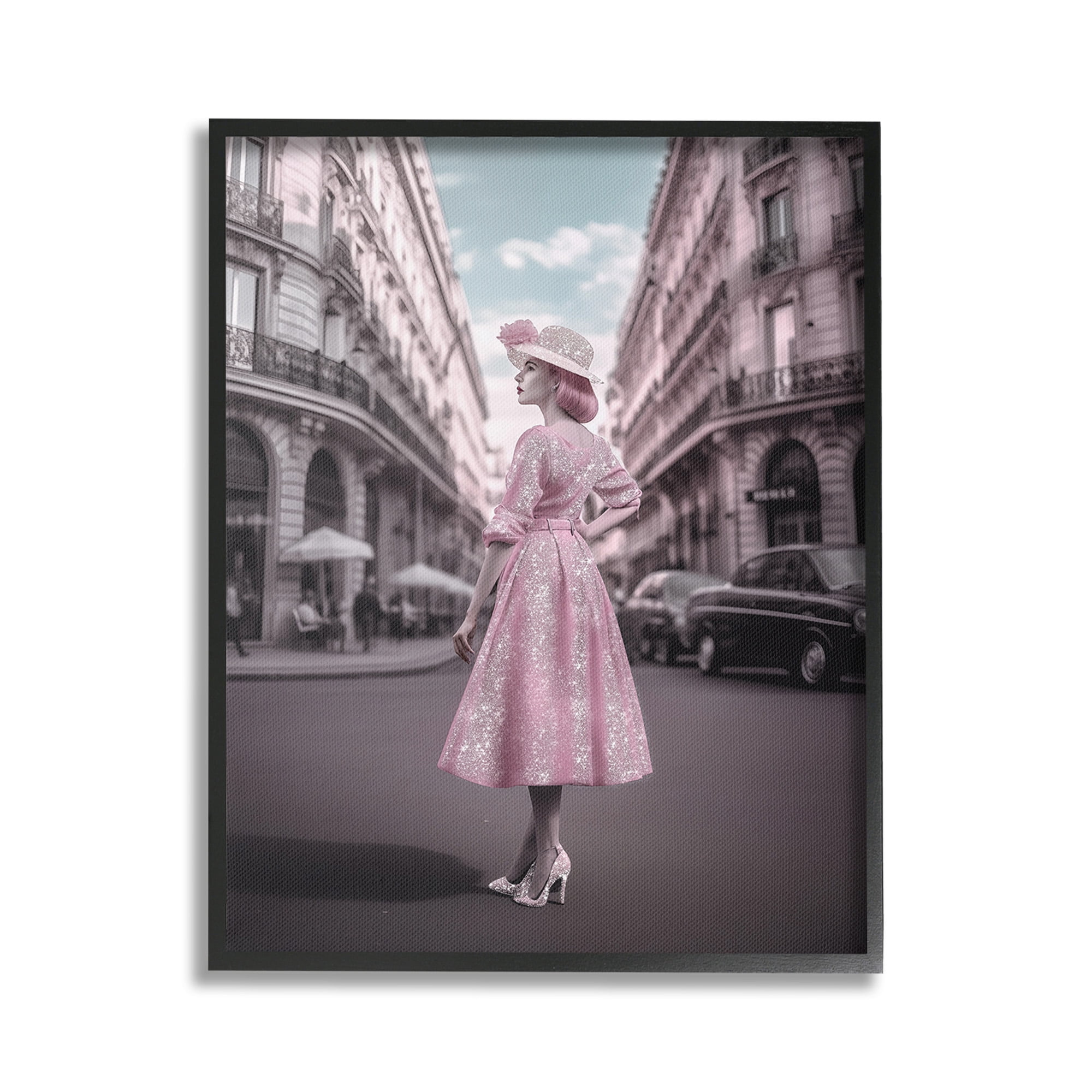 Stupell Industries Vintage Fashion in City Travel & Places Painting Black Framed Art Print Wall Art, 16 x 20