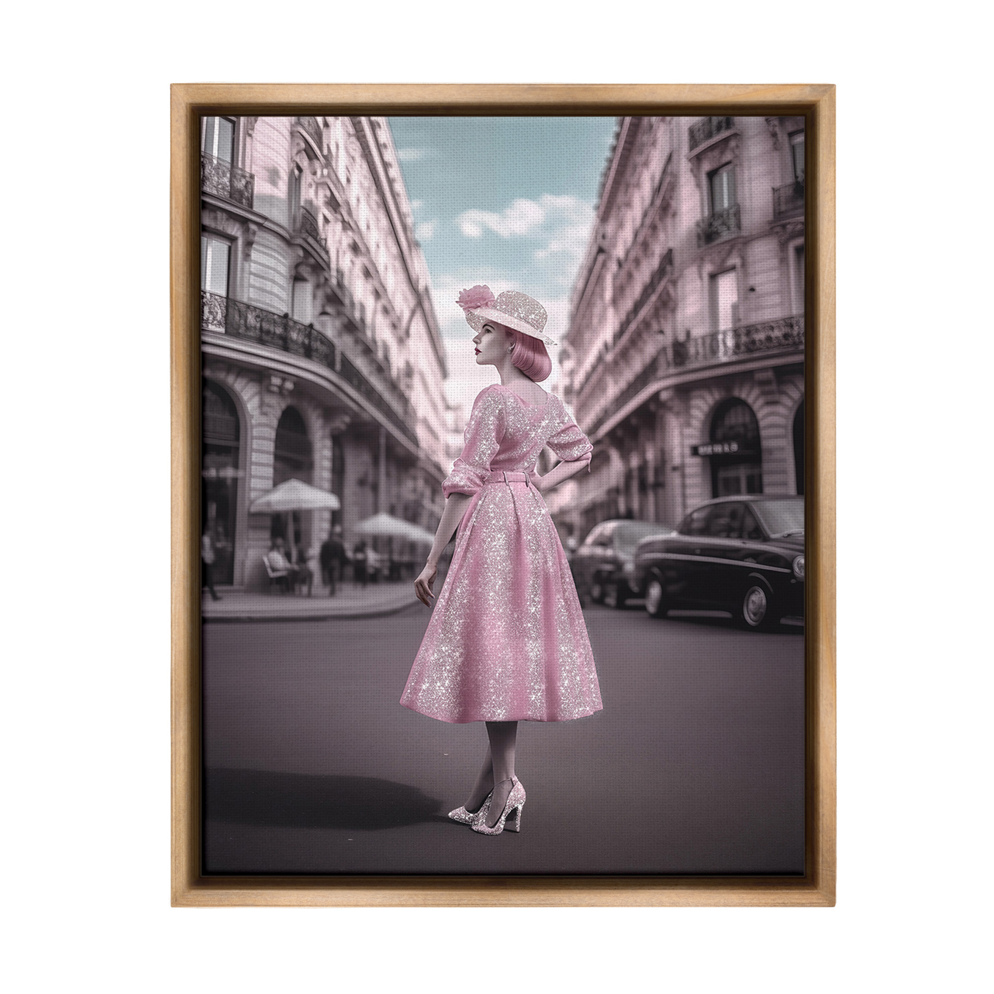 Stupell Industries Vintage Fashion in City Travel & Places Painting Brown Floater Framed Canvas Art Print Wall Art, 25 x 31