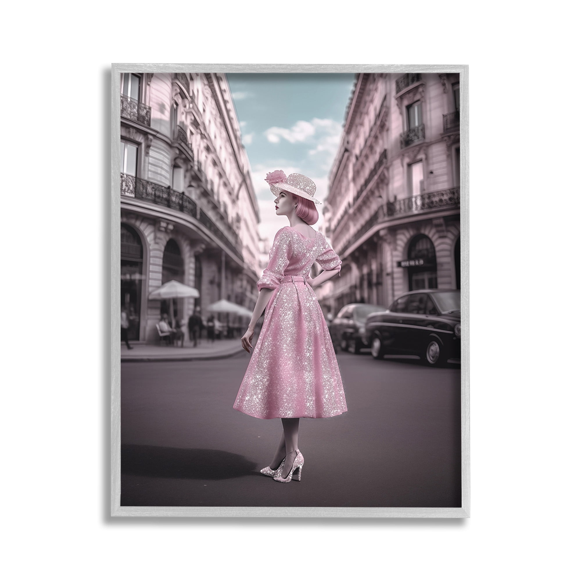 Stupell Industries Vintage Fashion in City Travel & Places Painting Gray Framed Art Print Wall Art, 11 x 14