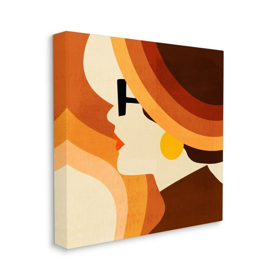 Stupell Industries Vintage Female Color Block Portrait Fashion Retro Beauty & Fashion Painting Gallery Wrapped Canvas Art Print Wall Art, 24 x 24