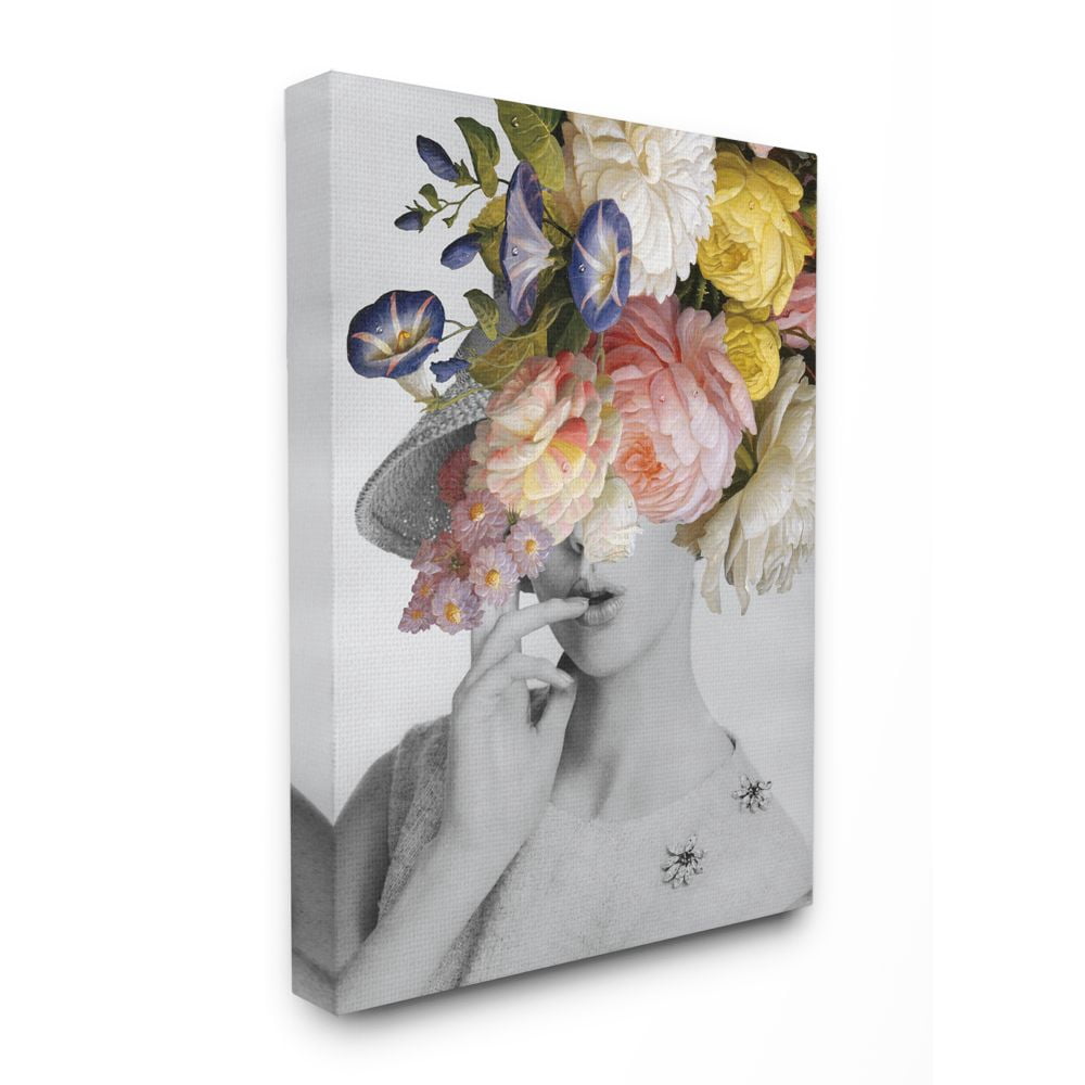 Stupell Industries Vintage Female Portrait Floral Spring Bloom Collage Canvas Wall Art Design by Wild Apple Portfolio, 24" x 30"