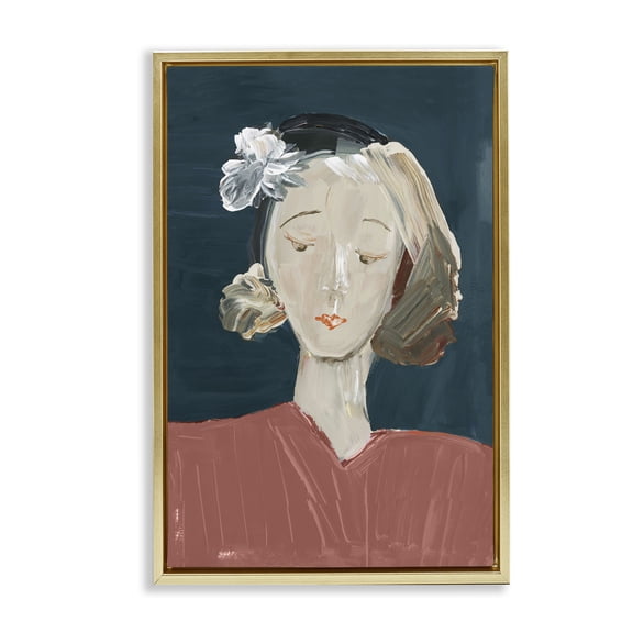 Stupell Industries Vintage Female Portrait Gold Framed Floater Canvas Wall Art design by casa cartissi, 25 x 17