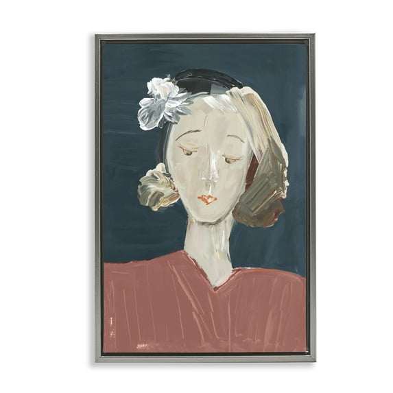 Stupell Industries Vintage Female Portrait Gray Framed Floater Canvas Wall Art design by casa cartissi, 31 x 21