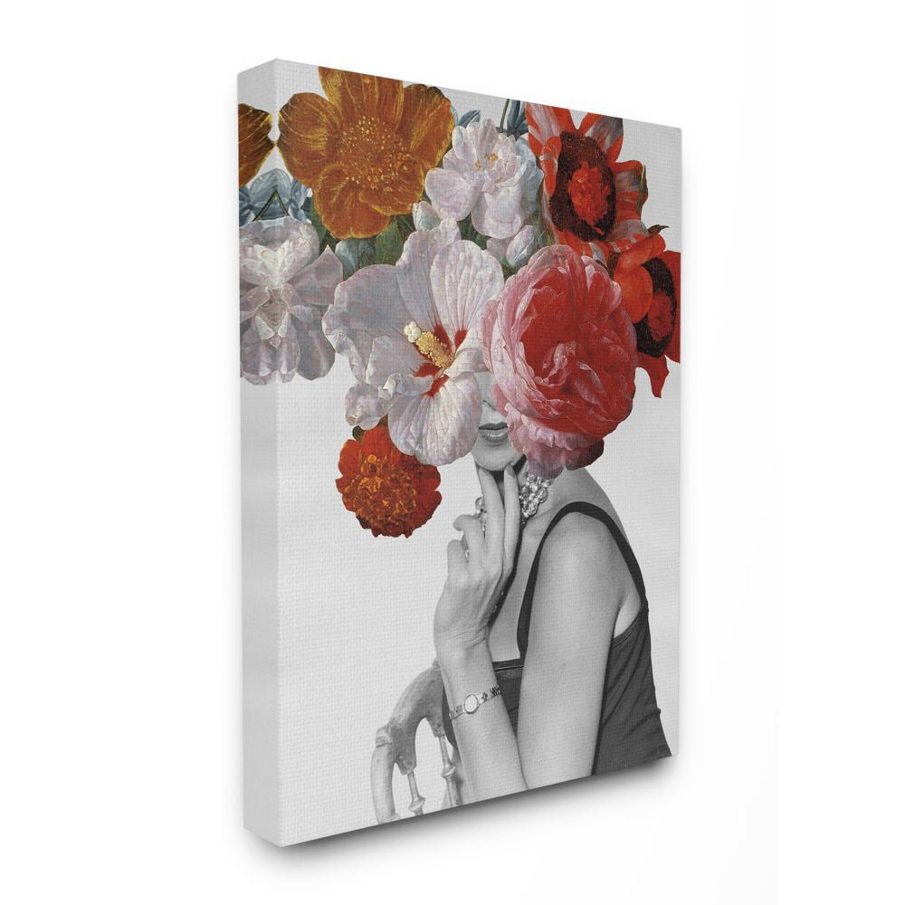 Stupell Industries Vintage Female Sitting Fashion Flower Spring Bloom Collage Canvas Wall Art Design by Wild Apple Portfolio, 36" x 48"