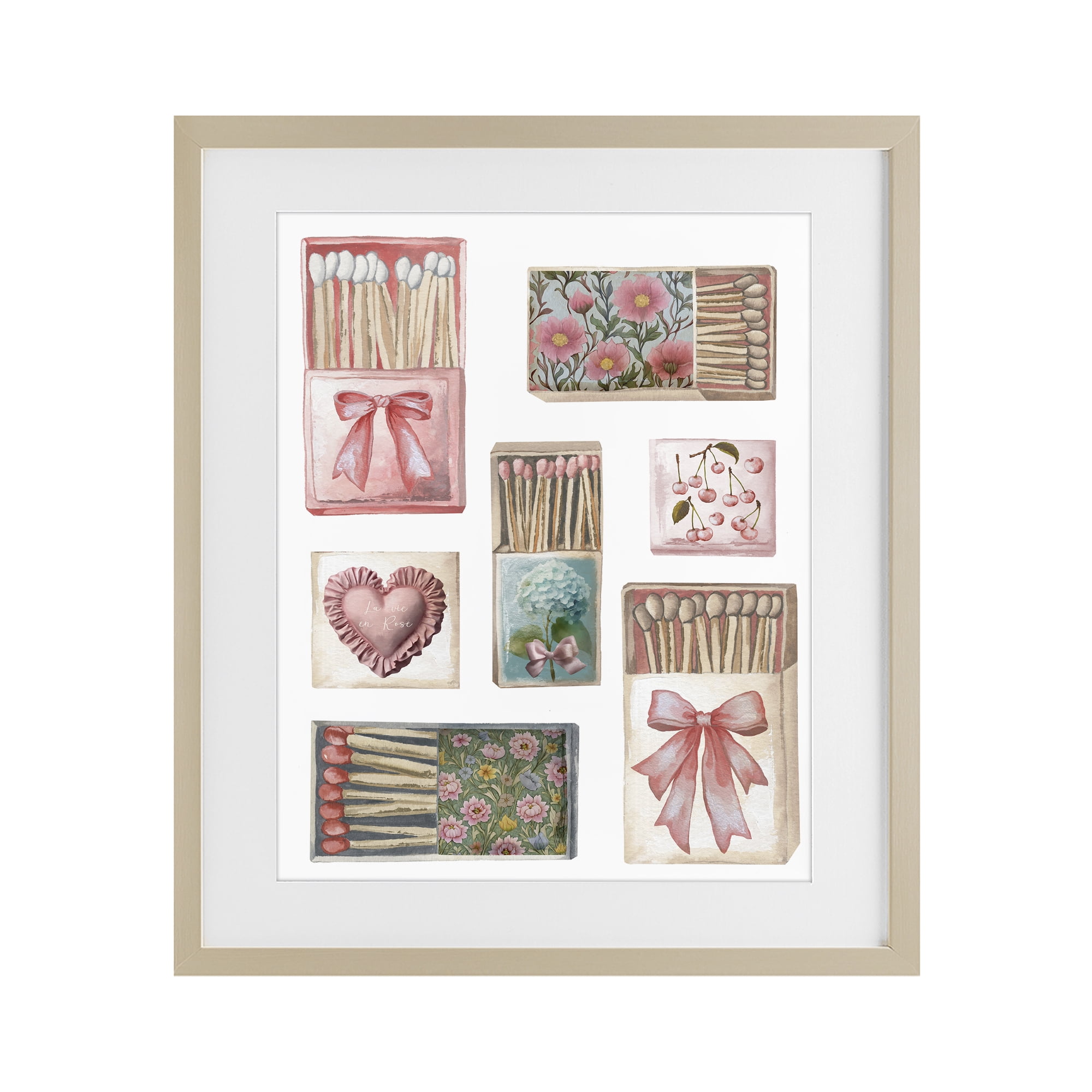 Stupell Industries Vintage Feminine Matchbooks Birch Framed Print Under Glass, design by Elizabeth Medley