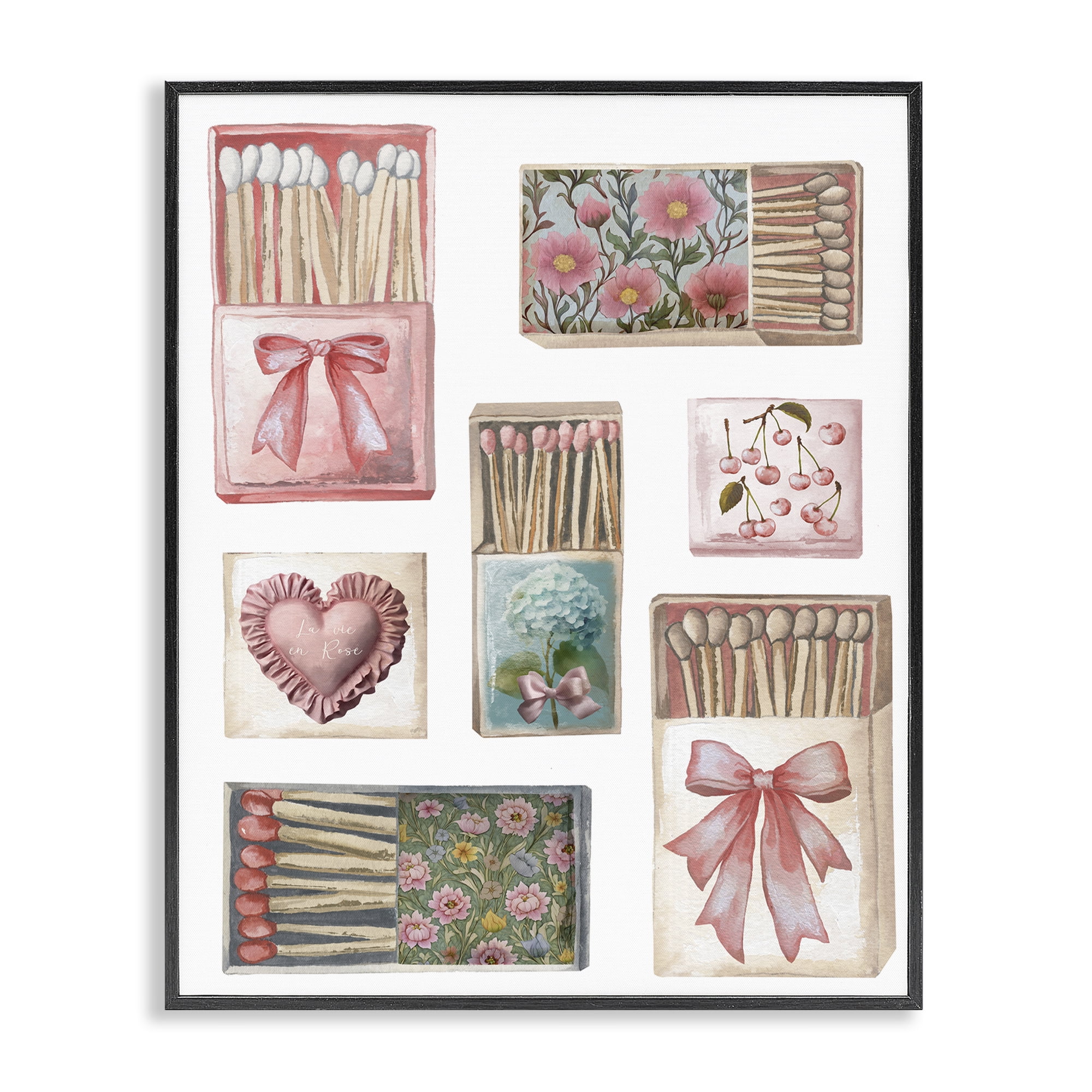 Stupell Industries Vintage Feminine Matchbooks Black Framed Giclee Art, design by Elizabeth Medley