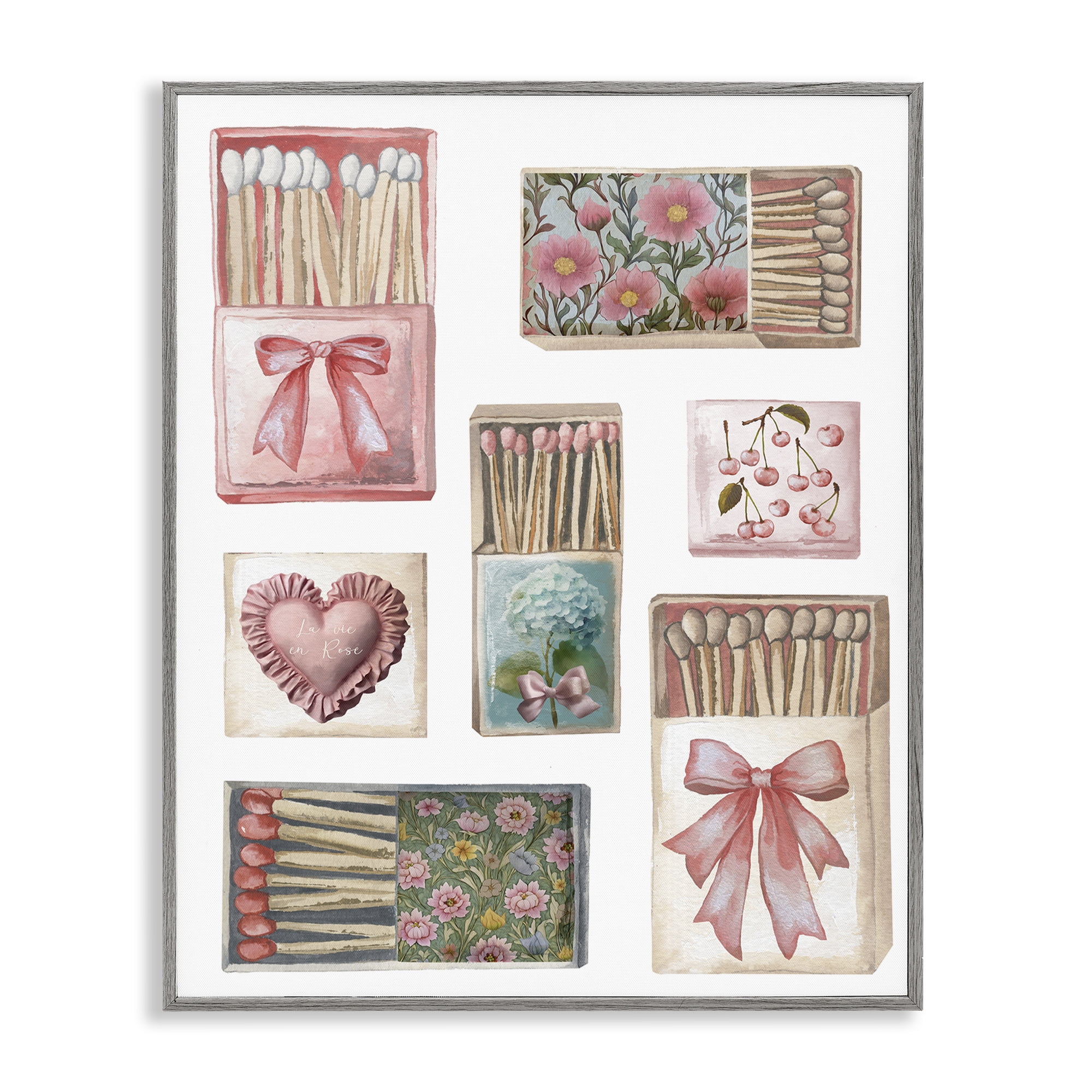 Stupell Industries Vintage Feminine Matchbooks Gray Framed Giclee Art, design by Elizabeth Medley