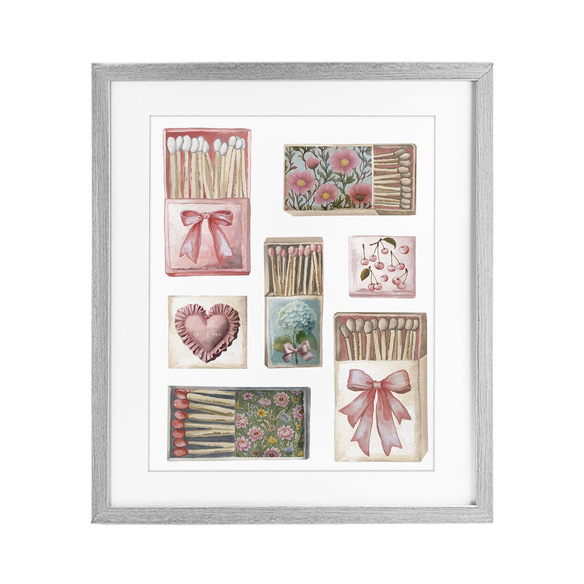 Stupell Industries Vintage Feminine Matchbooks Gray Framed Print Under Glass, design by Elizabeth Medley