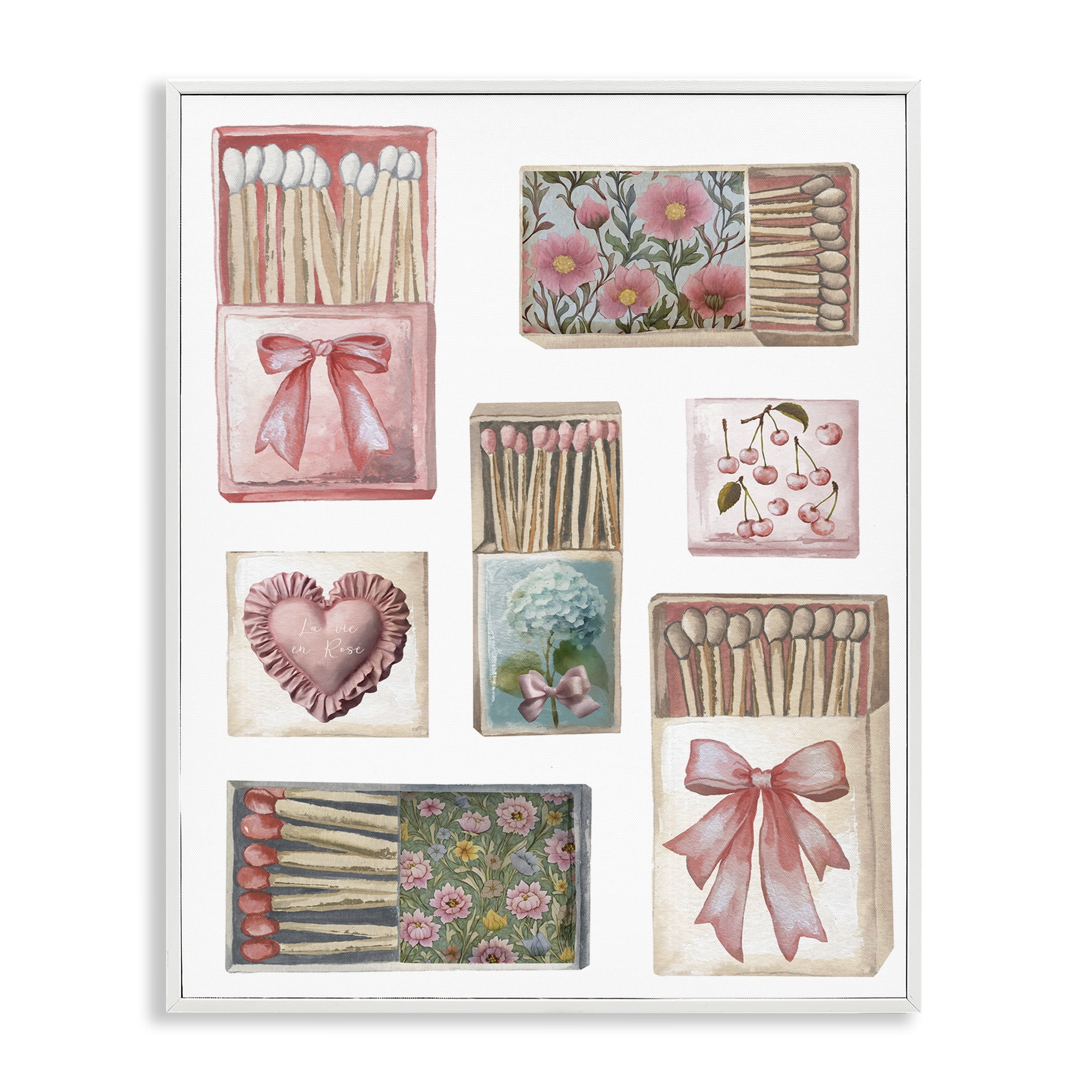 Stupell Industries Vintage Feminine Matchbooks White Framed Giclee Art, design by Elizabeth Medley