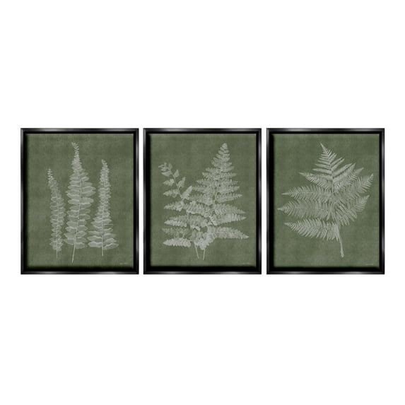 Stupell Industries Vintage Fern Silhouettes Botanical & Floral Painting Black Floater Framed Canvas Art Print Wall Art, 17 x 21, Set of 3