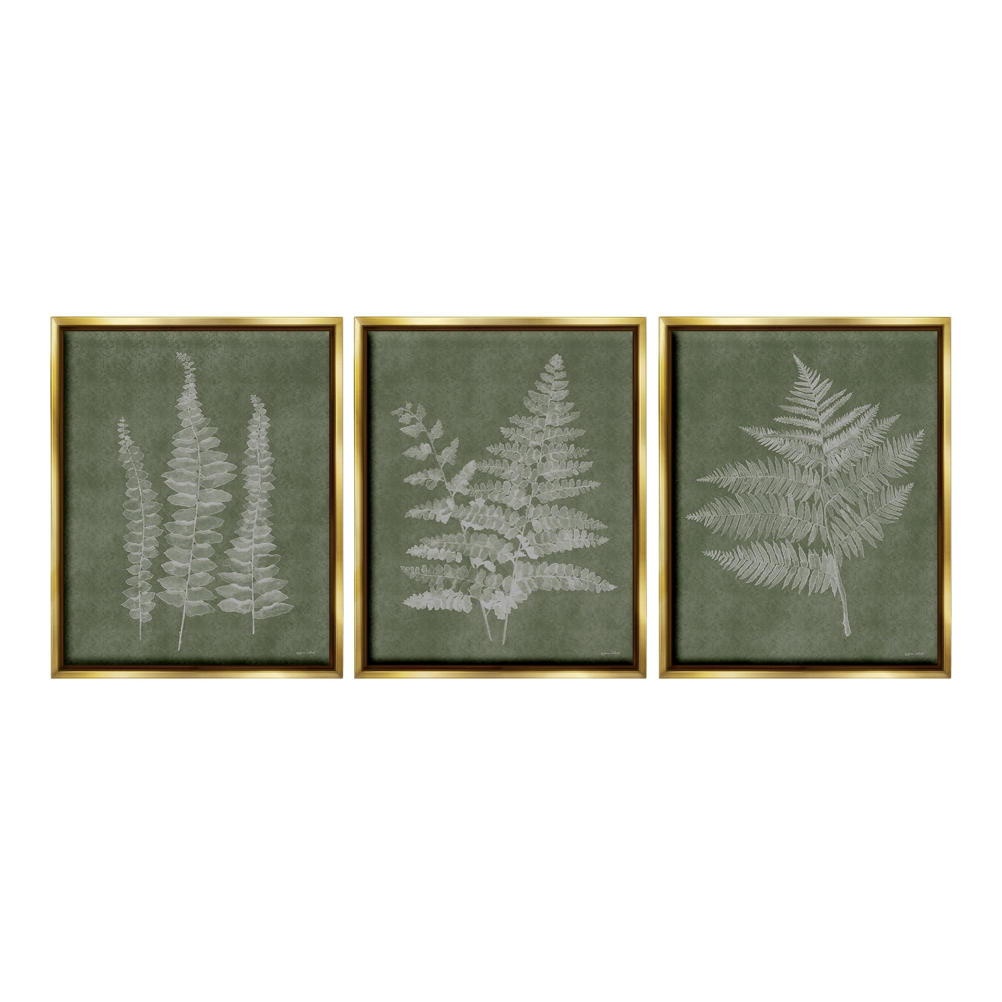 Stupell Industries Vintage Fern Silhouettes Botanical & Floral Painting Gold Floater Framed Canvas Art Print Wall Art, 25 x 31, Set of 3