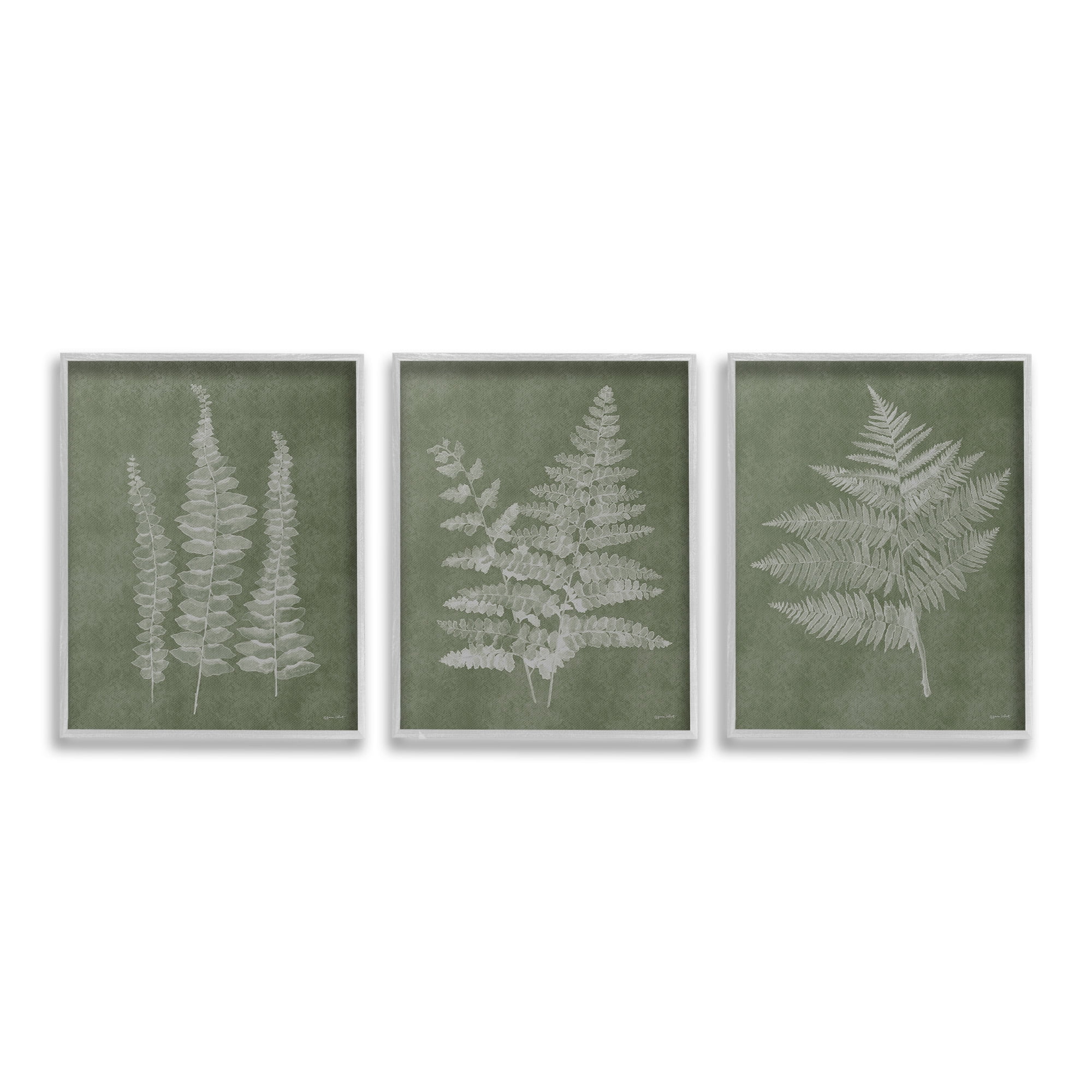 Stupell Industries Vintage Fern Silhouettes Botanical & Floral Painting Gray Framed Art Print Wall Art, 11 x 14, Set of 3