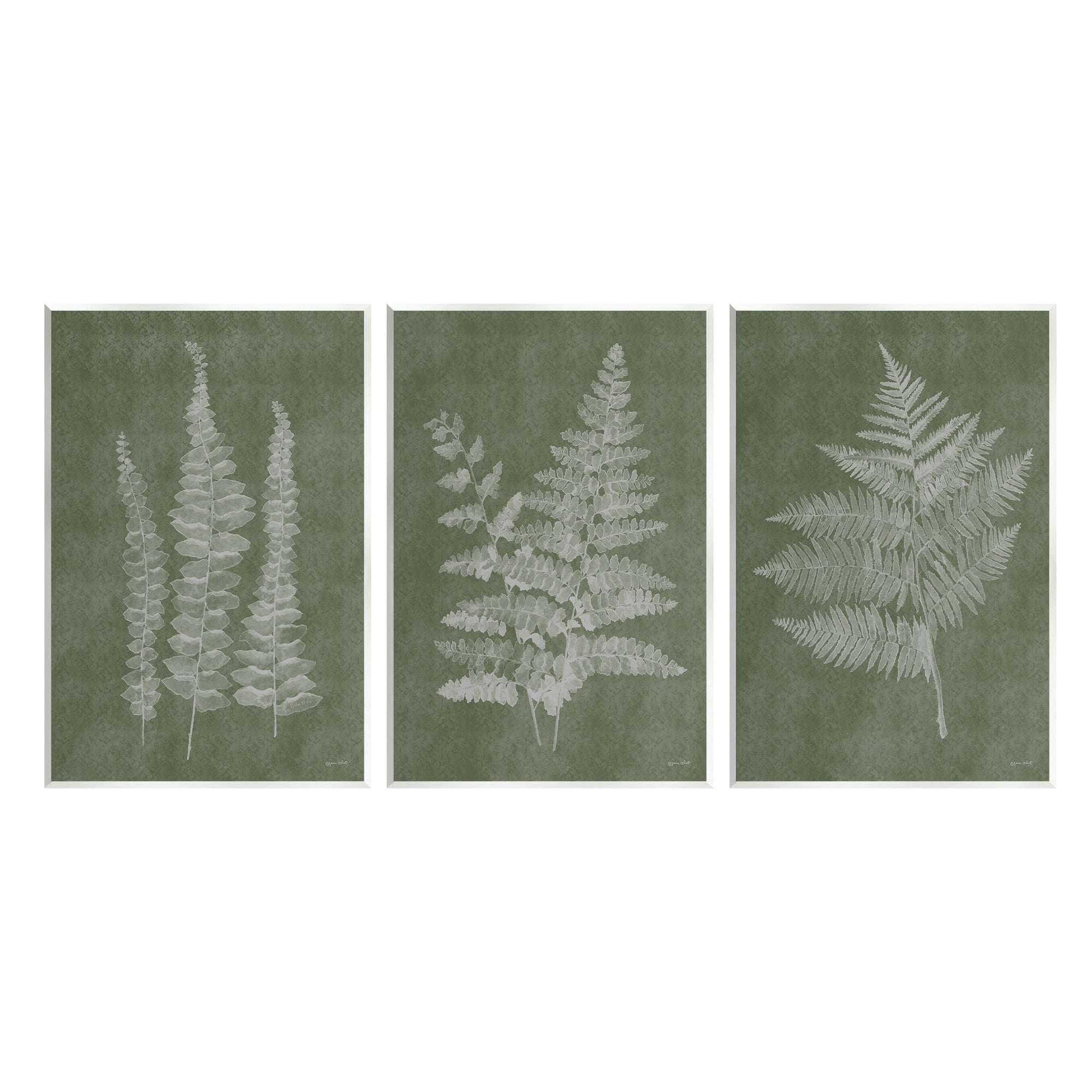 Vintage Green Botanical Fern Silhouette Wood Wall Art Set