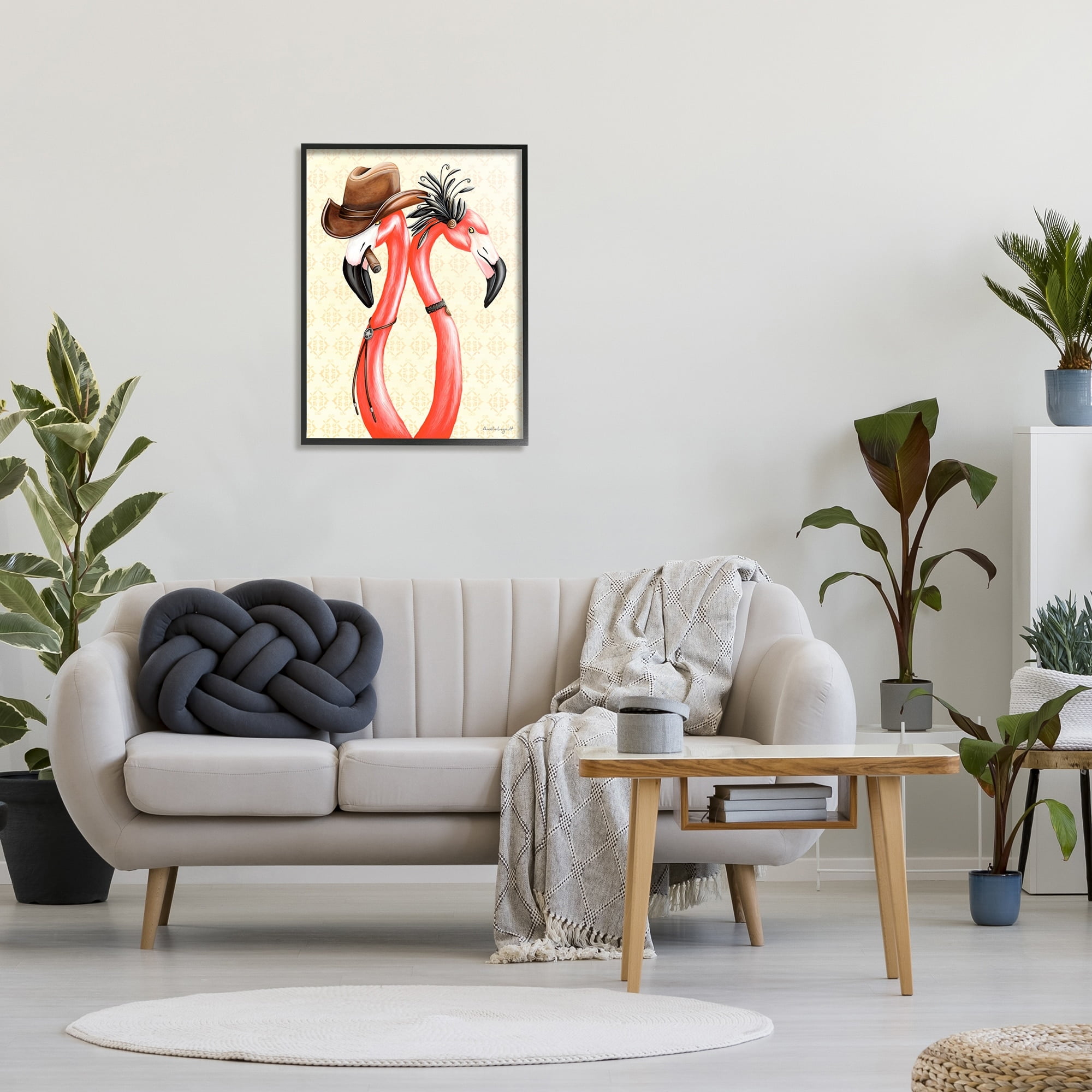 Stupell Industries Vintage Flamingos Cowboy Hat Antique Fashion Outfit Graphic Art Black Framed Art Print Wall Art, Design by Amelie Legault