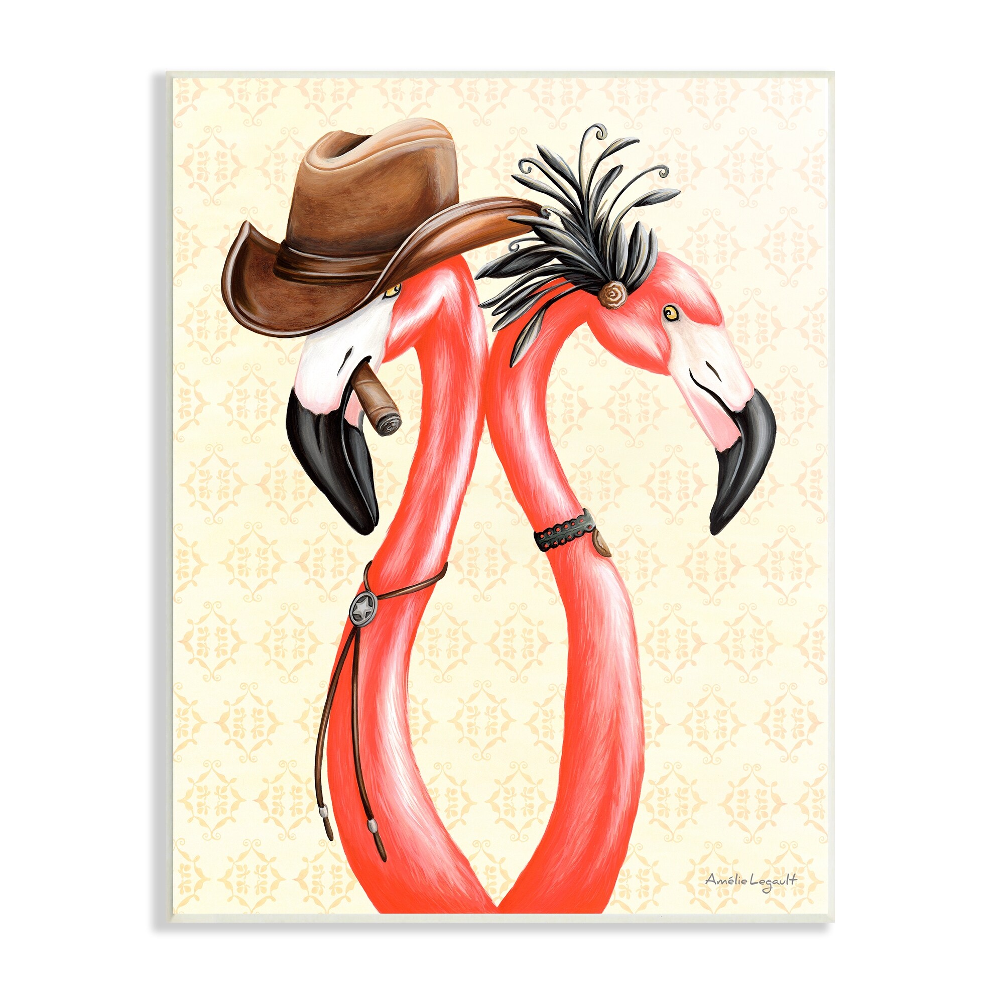 Stupell Industries Vintage Flamingos Cowboy Hat Antique Fashion Outfit Graphic Art Unframed Art Print Wall Art, Design by Amelie Legault