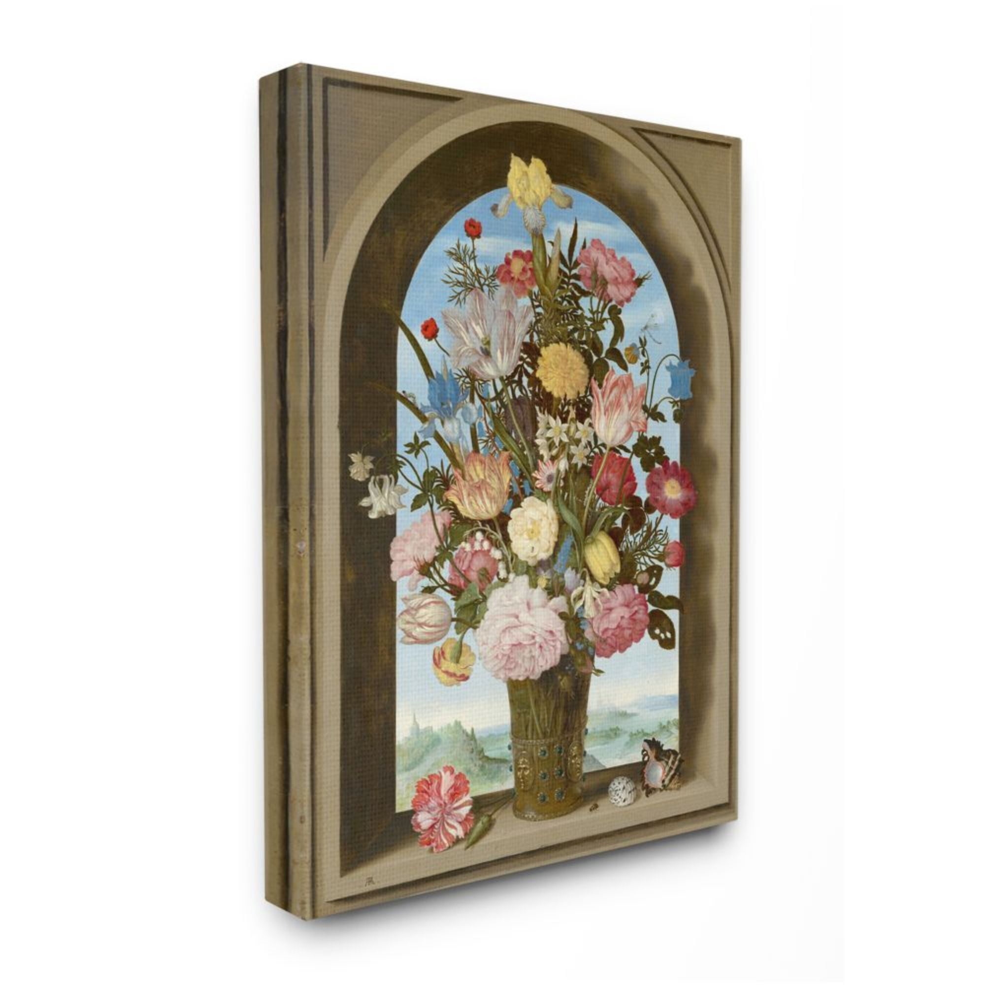 Stupell Industries Vintage Floral Bouquet Brown Gothic Window Arch Design by Ziwei Li, 16" x 20"