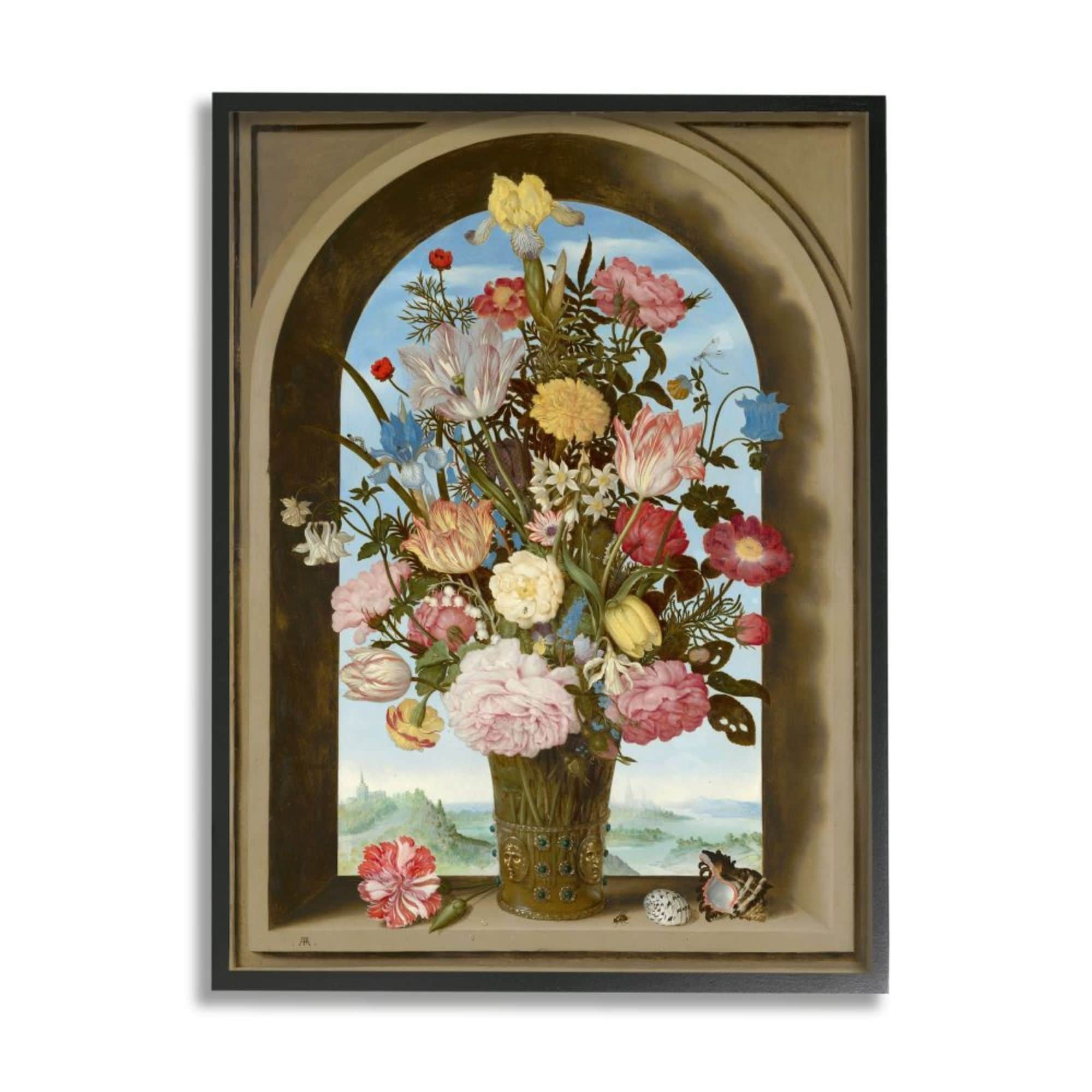 Stupell Industries Vintage Floral Bouquet Brown Gothic Window Arch Design by Ziwei Li