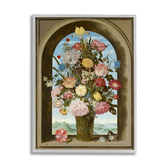Stupell Industries Vintage Floral Bouquet Brown Gothic Window Arch Design by Ziwei Li