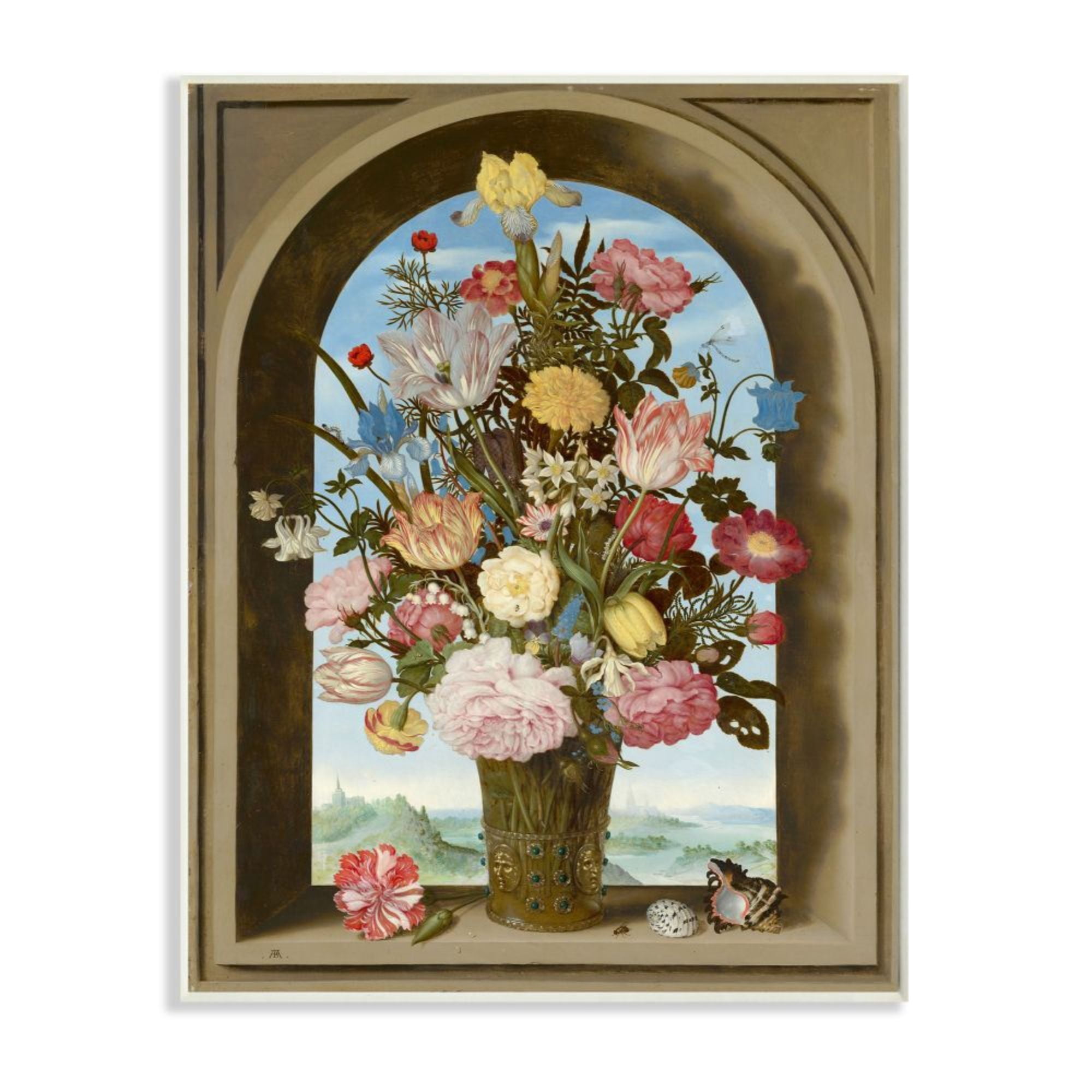 Stupell Industries Vintage Floral Bouquet Brown Gothic Window Arch Design by Ziwei Li