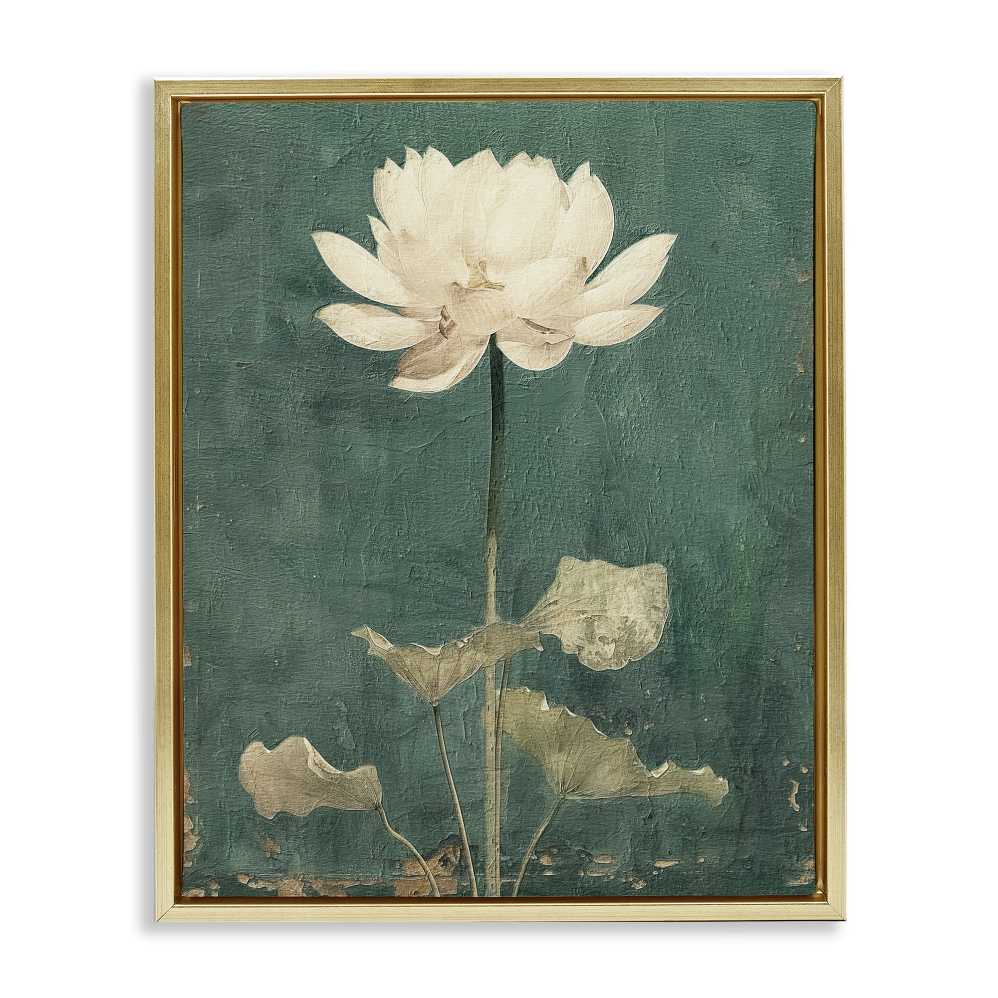 Stupell Industries Vintage Floral Bud Plants & Flowers Painting Gold Floater Framed Canvas Art Print Wall Art, 25 x 31