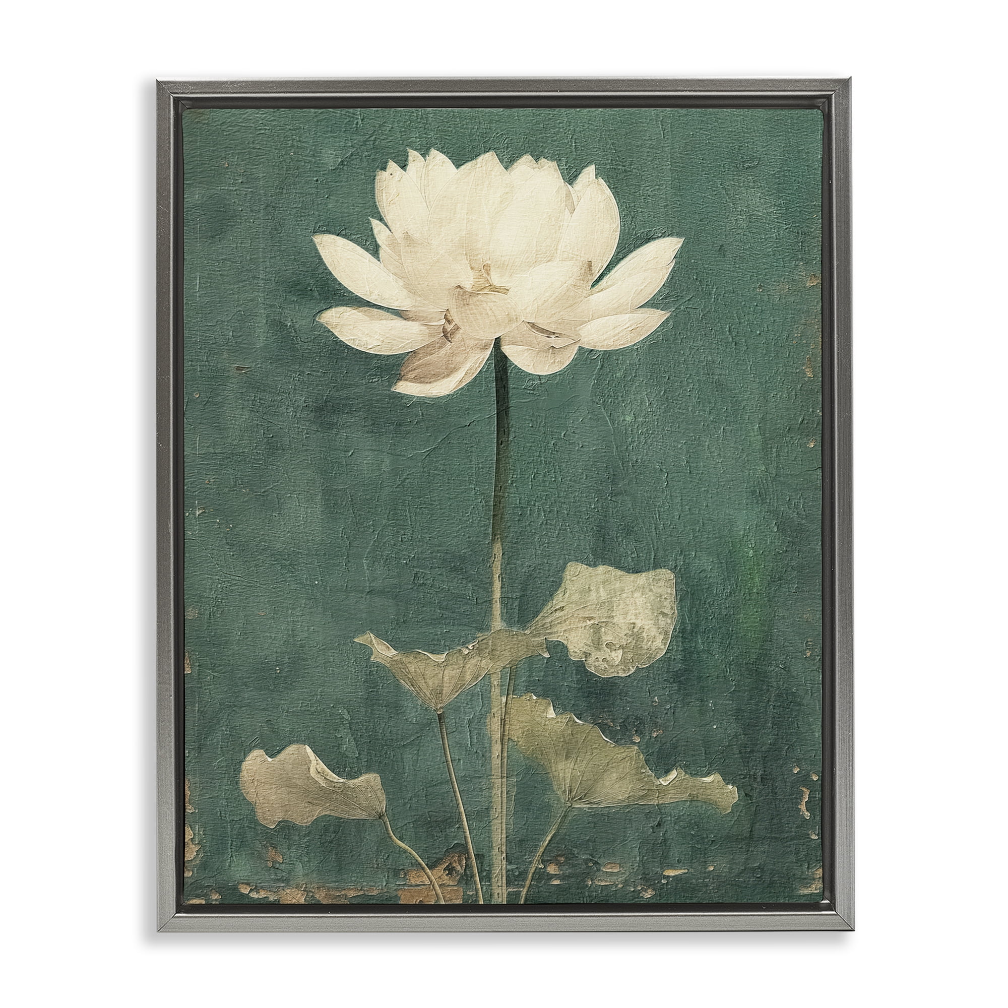 Stupell Industries Vintage Floral Bud Plants & Flowers Painting Gray Floater Framed Canvas Art Print Wall Art, 17 x 21