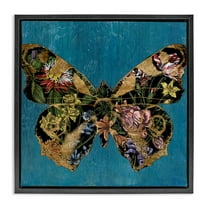 Stupell Industries Vintage Floral Butterfly Animals & Insects Painting Black Floater Framed Canvas Art Print Wall Art, 18 x 18