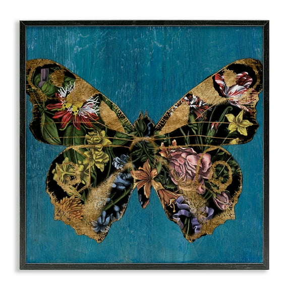 Stupell Industries Vintage Floral Butterfly Animals & Insects Painting Black Framed Art Print Wall Art, 24 x 24