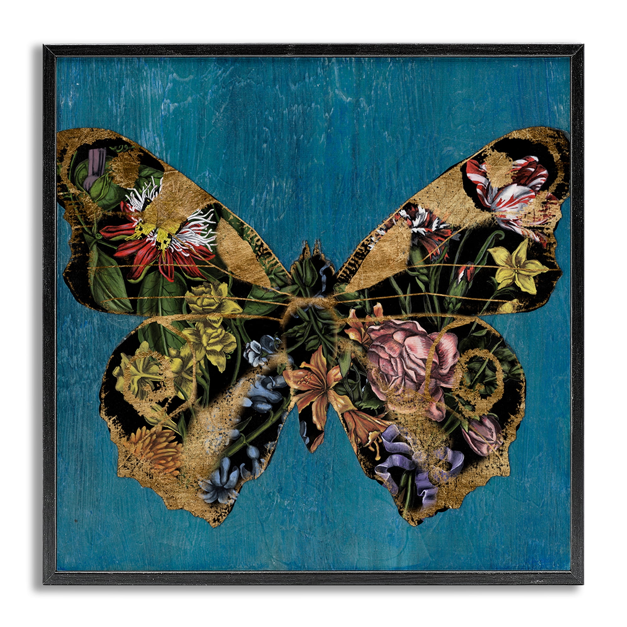 Stupell Industries Vintage Floral Butterfly Animals & Insects Painting Gray Framed Art Print Wall Art, 17 x 17