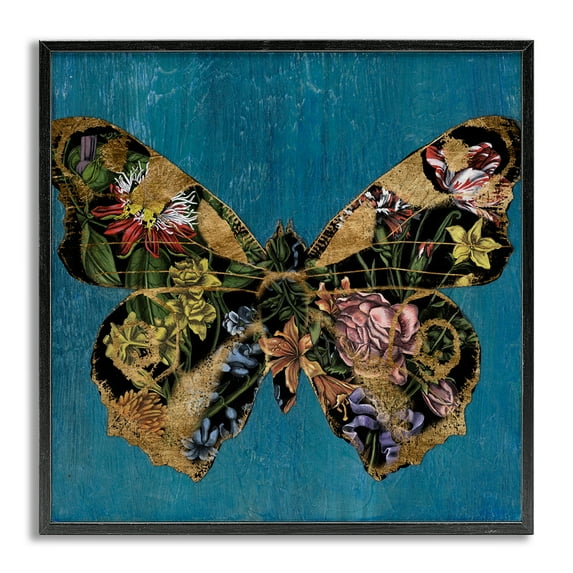 Stupell Industries Vintage Floral Butterfly Animals & Insects Painting Gray Framed Art Print Wall Art, 24 x 24