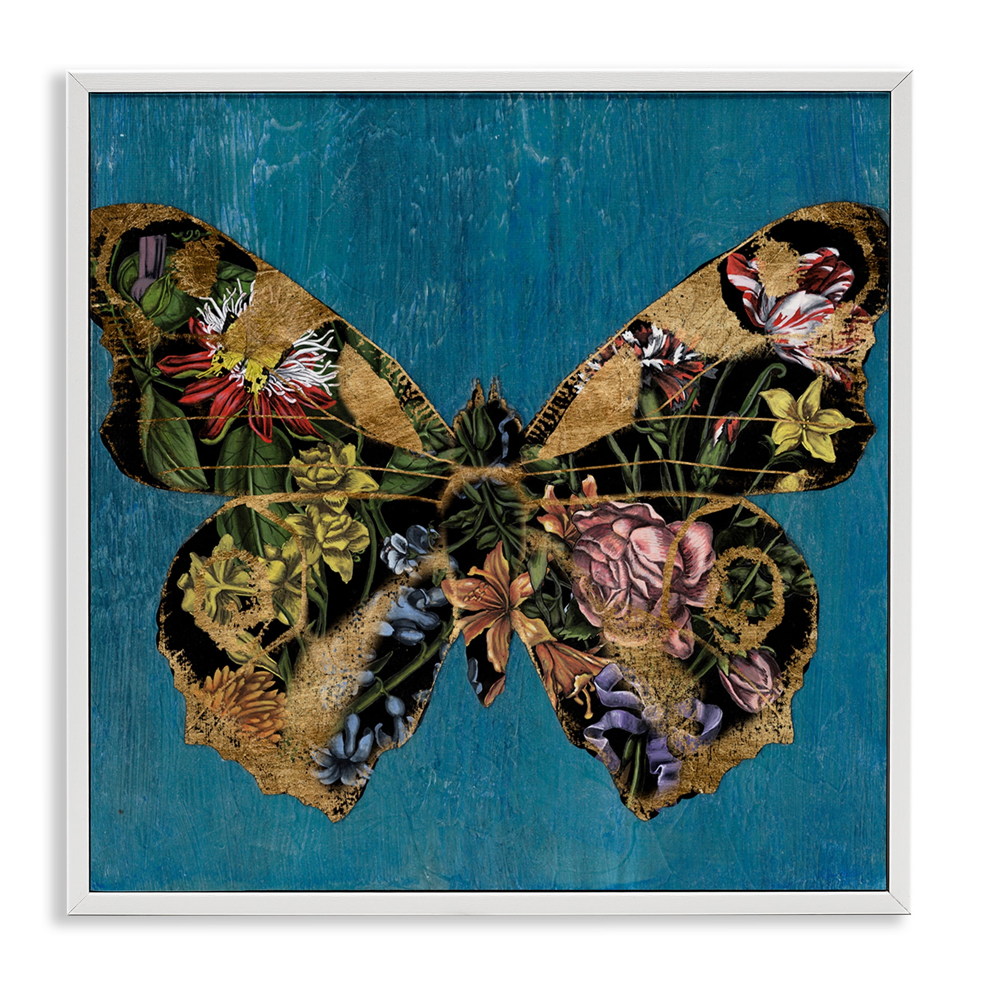 Stupell Industries Vintage Floral Butterfly Animals & Insects Painting White Framed Art Print Wall Art, 24 x 24