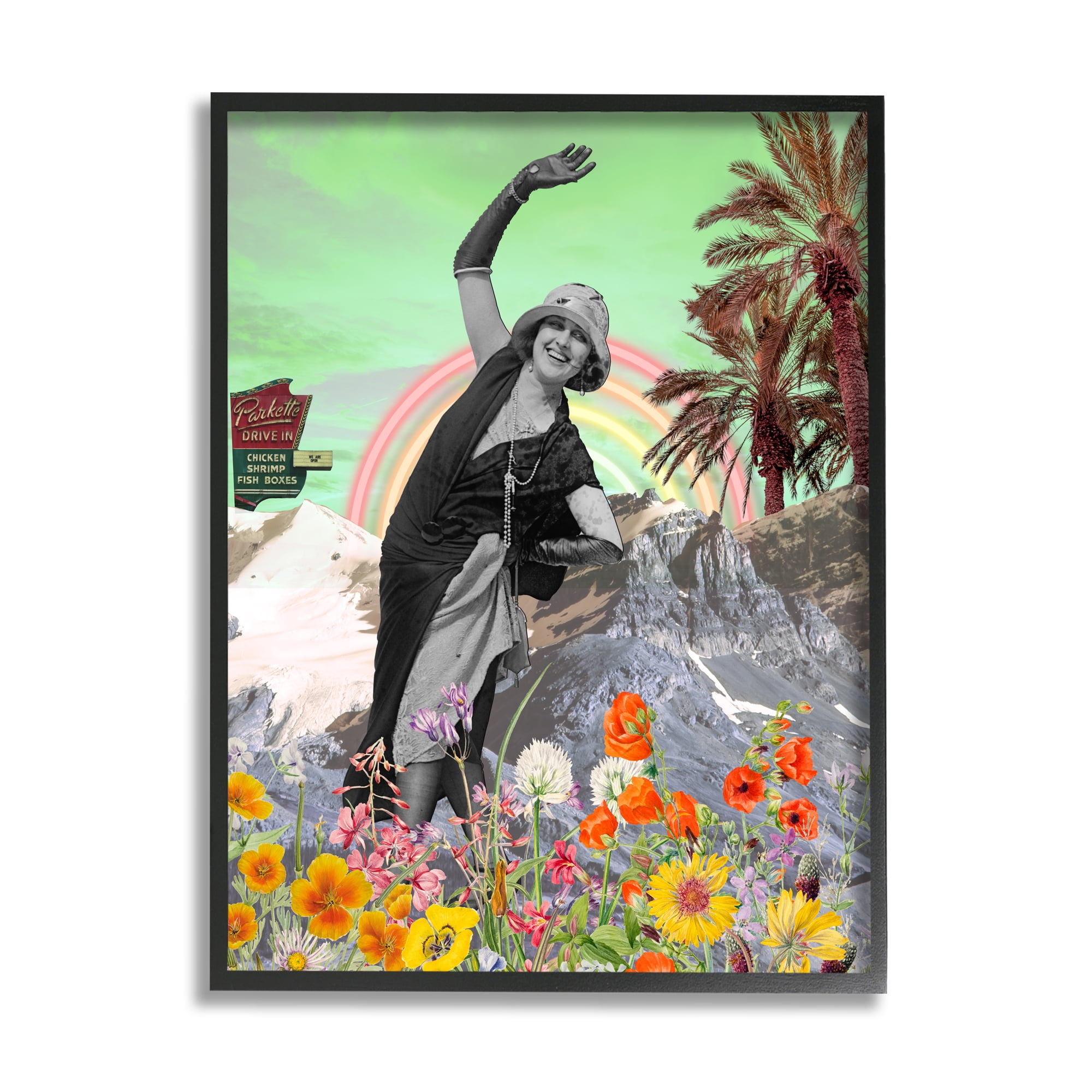 Stupell Industries Vintage Floral Collage Botanical & Floral Painting Black Framed Art Print Wall Art, 24 x 30